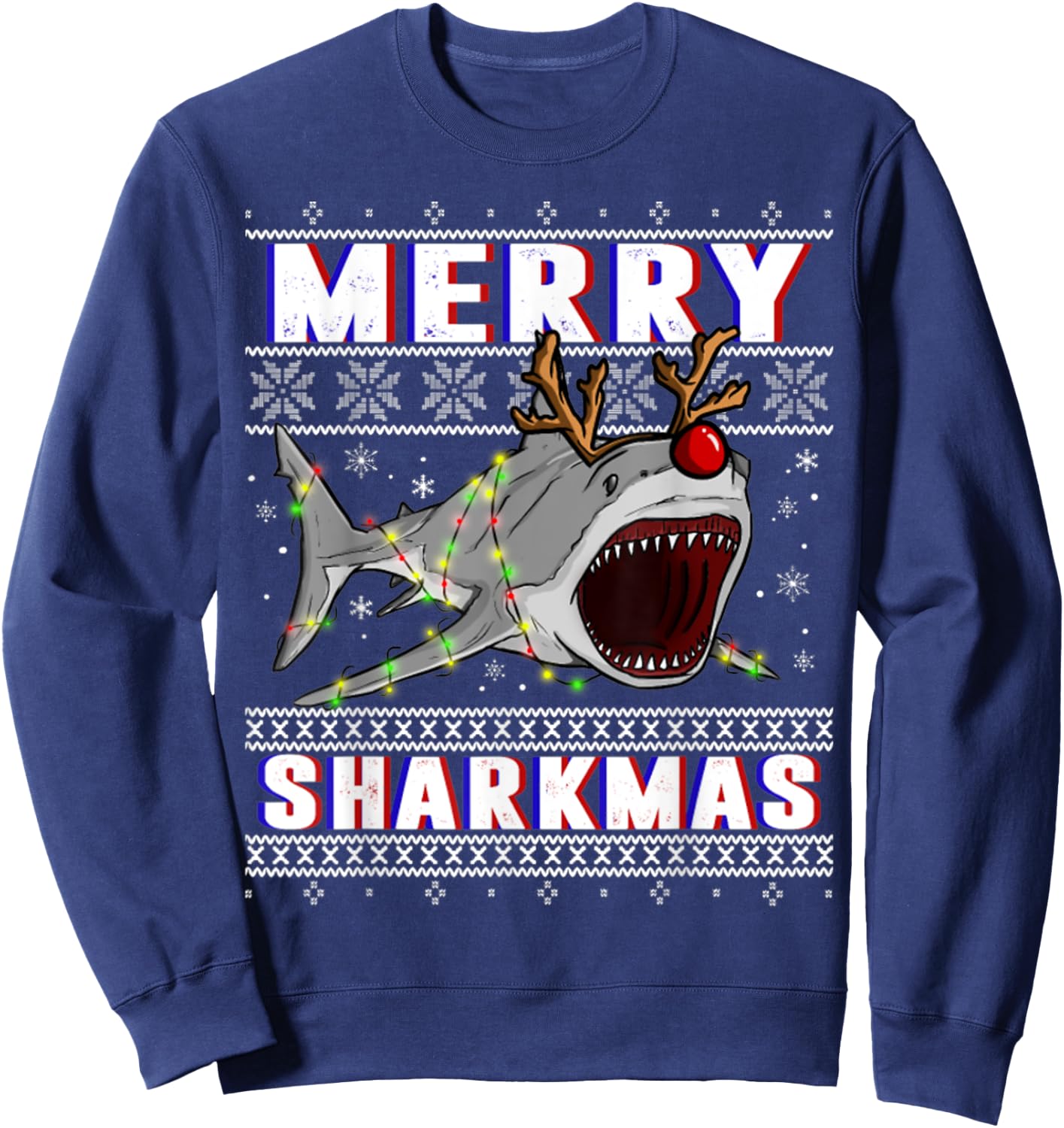 Funny Sharkmas Shark Ugly Christmas Sweaters Sweatshirt - Sweatshirt | Navy