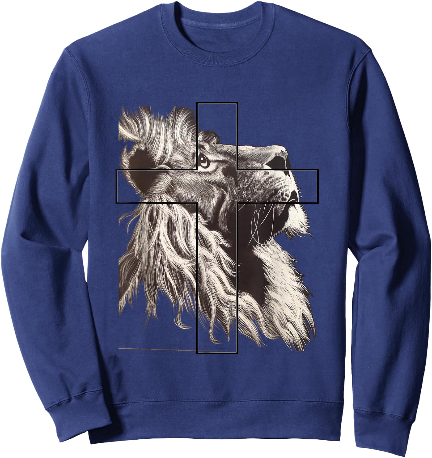 Jesus Lion of Tribe Judah Christian Cross Sweatshirt - Sweatshirt | Navy