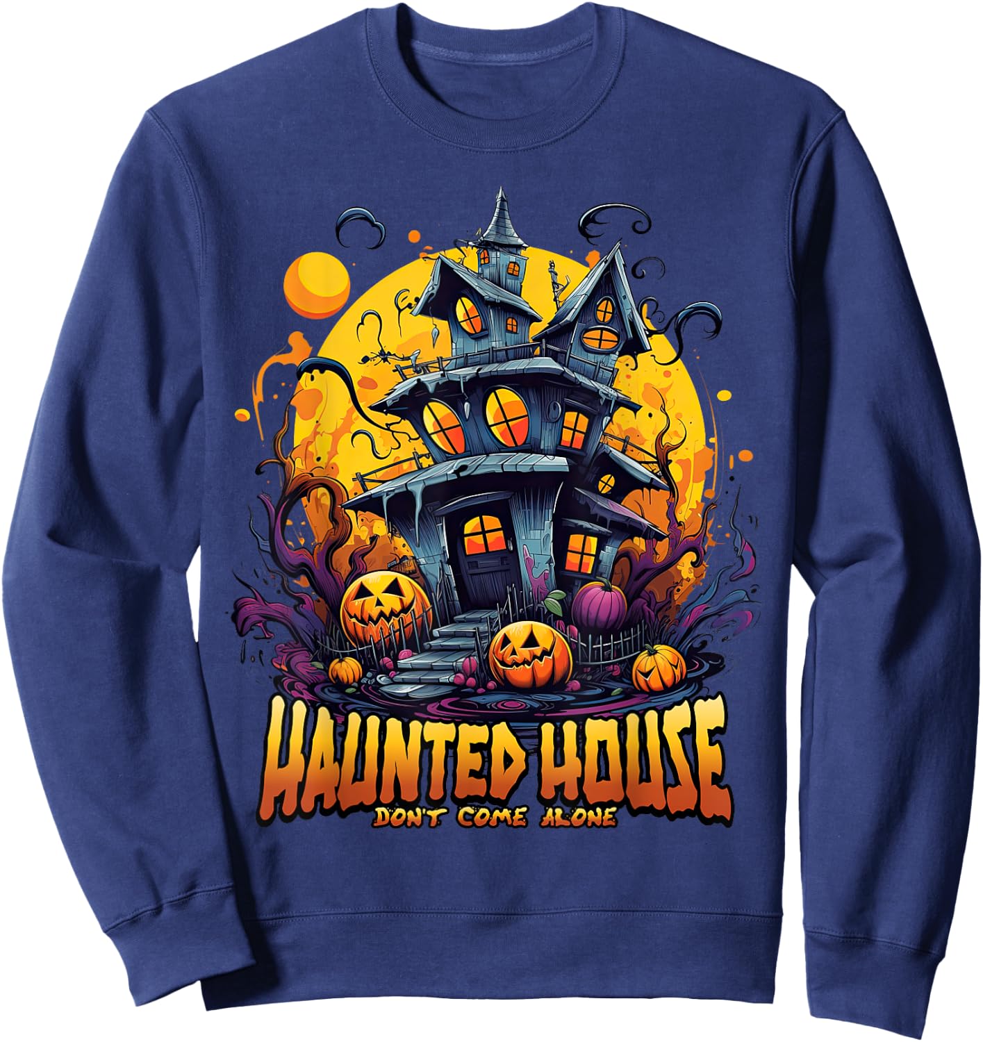 Haunted House Don't Come Alone - Scary Moonlit Pumpkins Kids Sweatshirt - Sweatshirt | Navy