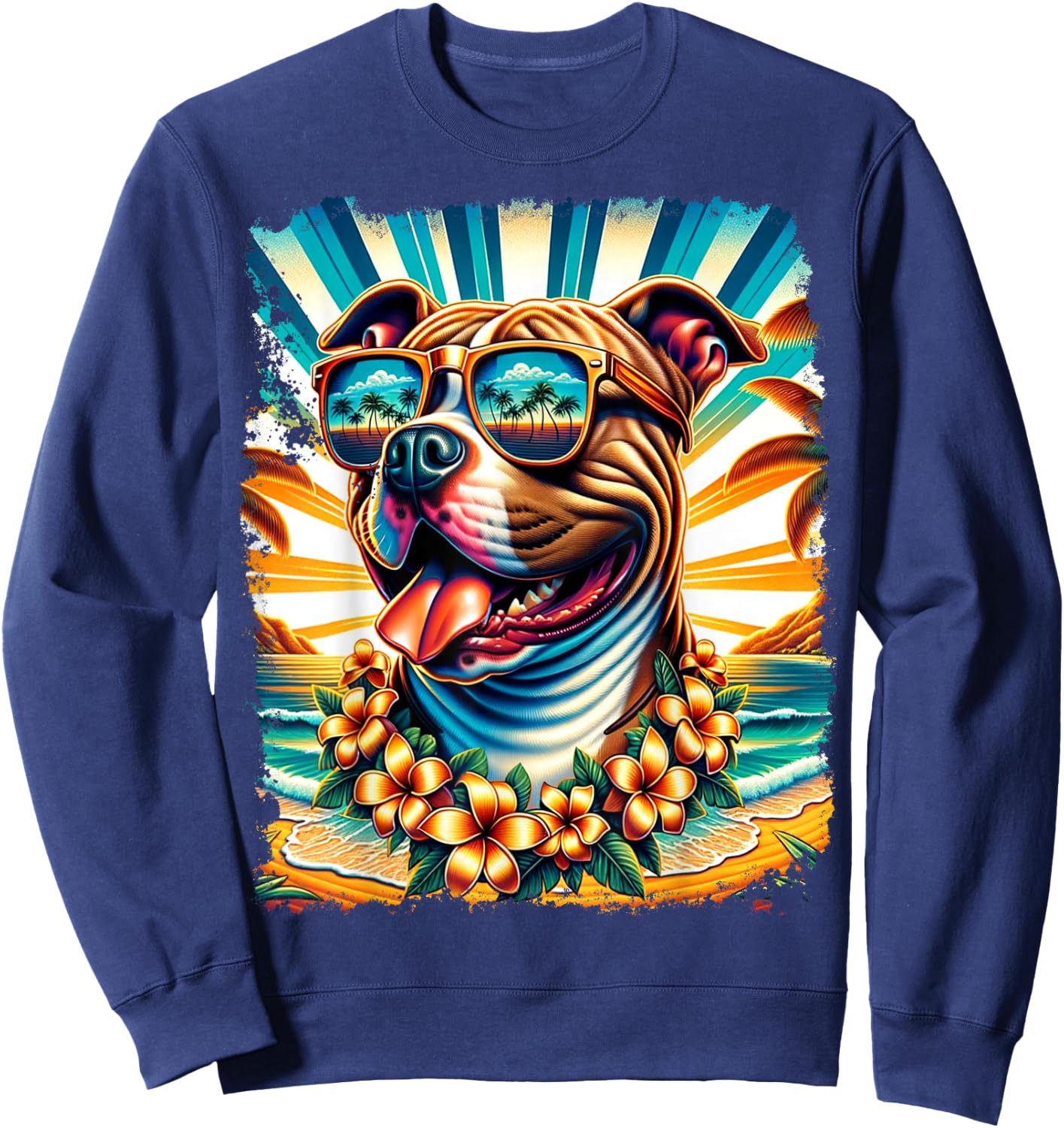 Pitbull Hawaiian Sweatshirt - Sweatshirt | Navy