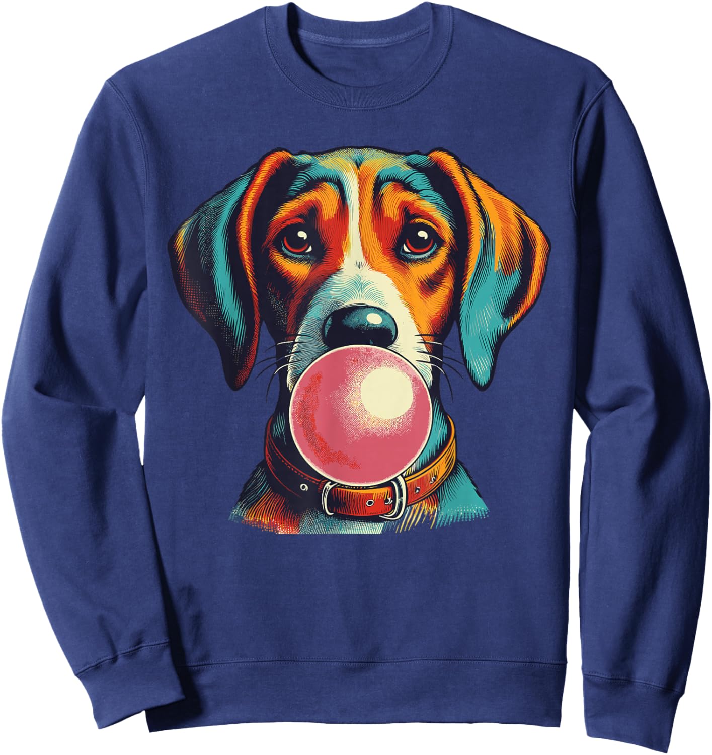 Funny Dog blowing Bubble Gum Vintage Popping Pink Bubble Gum Women Sweatshirt - Sweatshirt | Navy