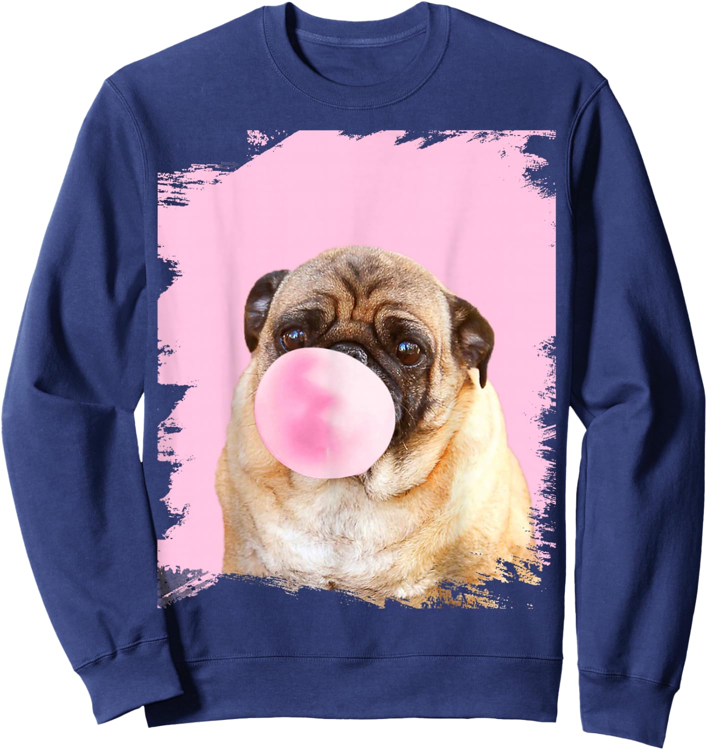 Cute Pug Dog Chewing Pink Gum Sweatshirt - Sweatshirt | Navy