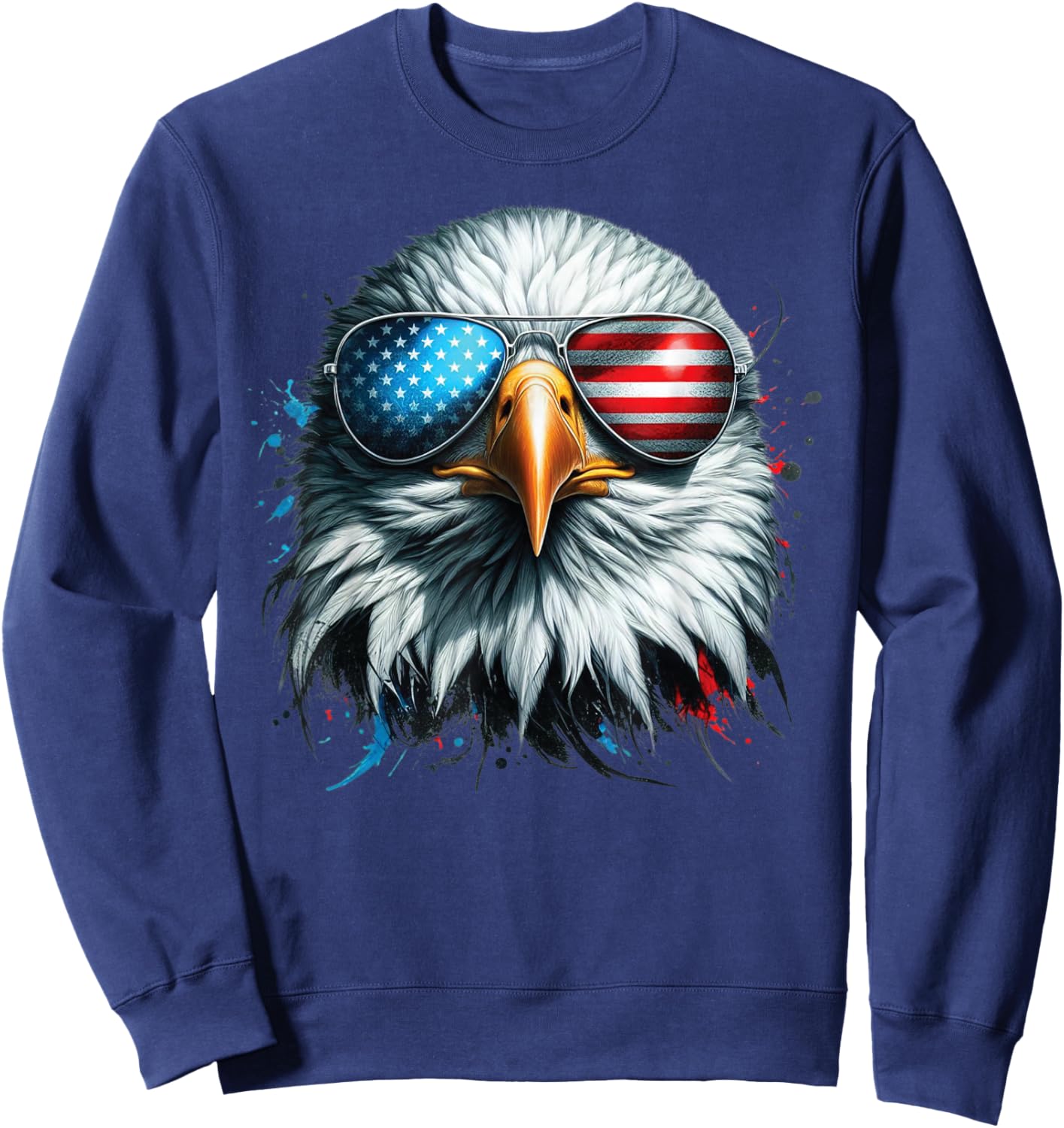 Cool Bald Eagle American Sunglasses Patriotic Man Funny Sweatshirt - Sweatshirt | Navy