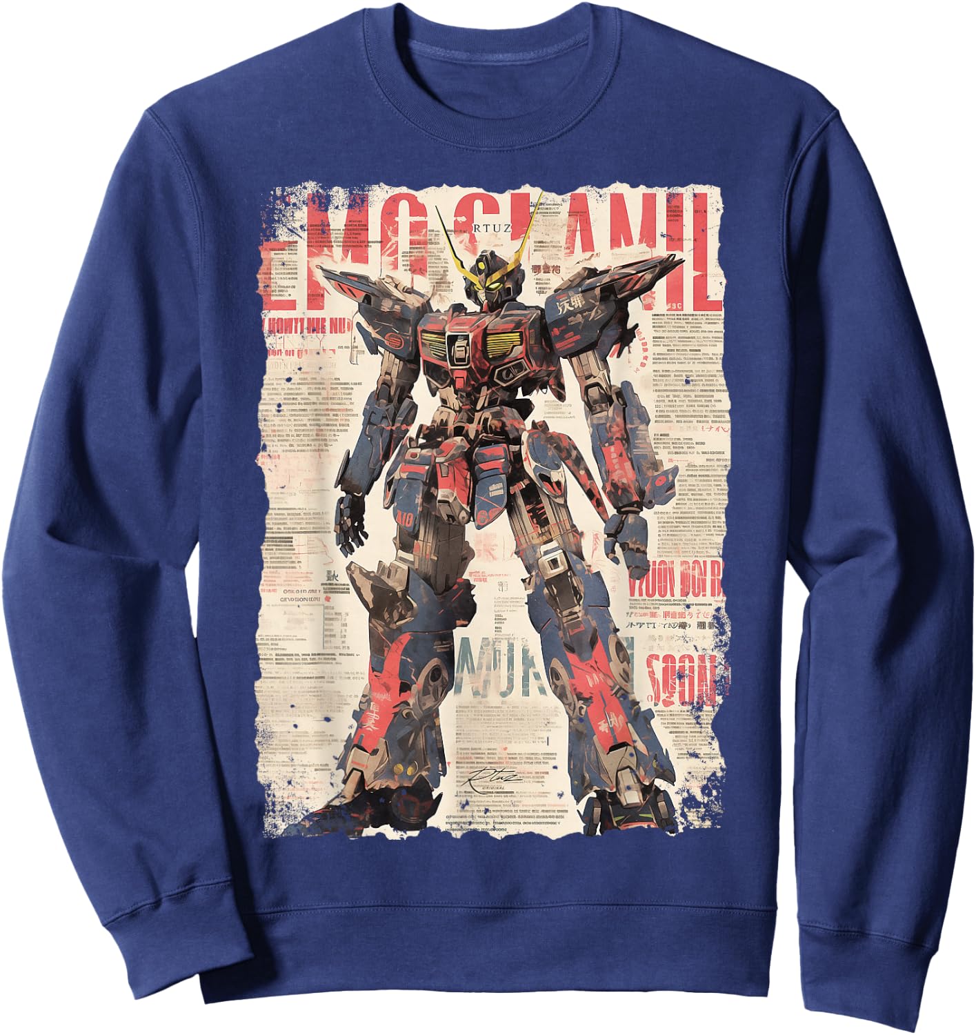 Hip Hop Y2K Vintage Hipster Edgy Urban Streetwear Robot Sweatshirt - Sweatshirt | Navy