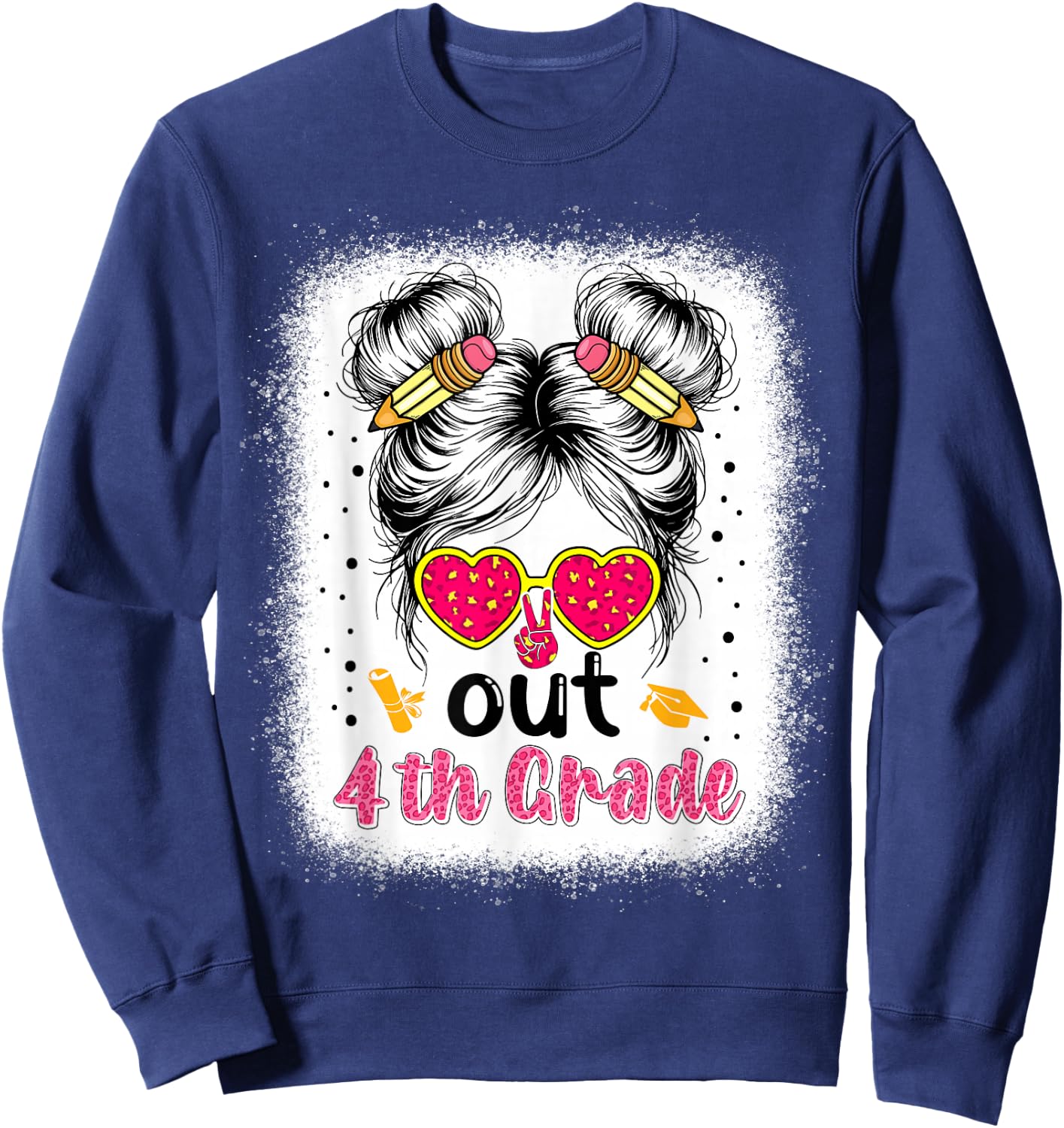 Peace out 4th grade graduation 2026 4th grade messy bun girl Sweatshirt - Sweatshirt | Navy