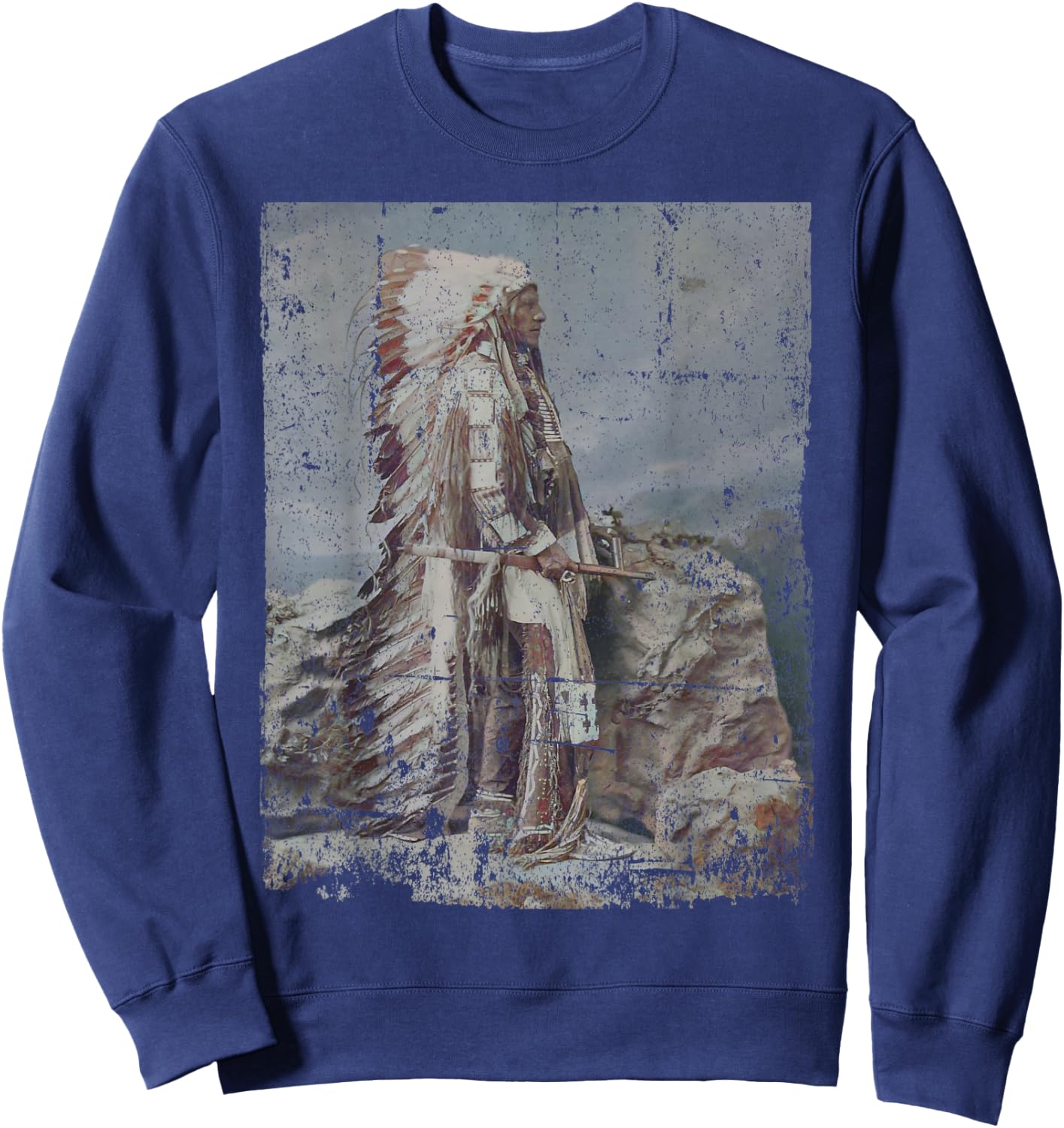 Chief Head Native American Indians Warbonnets Headdress Art Sweatshirt - Sweatshirt | Navy
