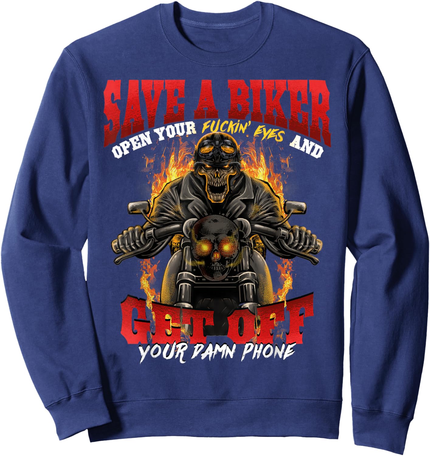 Biker Lives Matter Motorcycle Quotes Skull Flames Sweatshirt - Sweatshirt | Navy