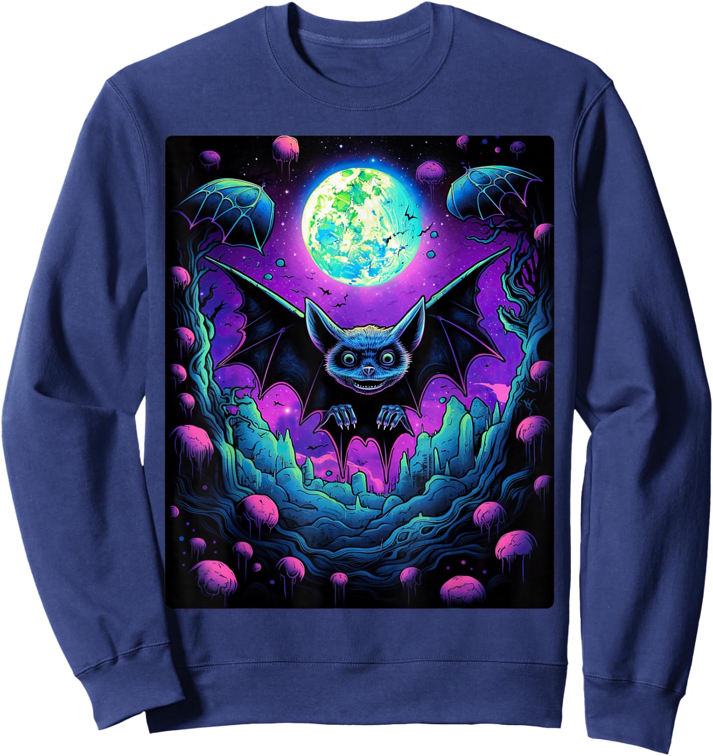Gothic Bat Spooky Bats Pattern Moon Night Sweatshirt - Sweatshirt | Navy