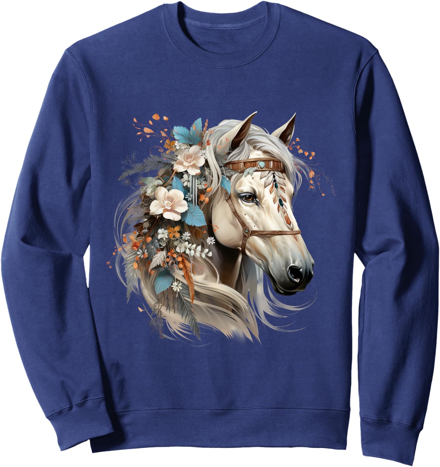 Floral Wild Horse Country Horse Riding Sweatshirt - Sweatshirt | Navy