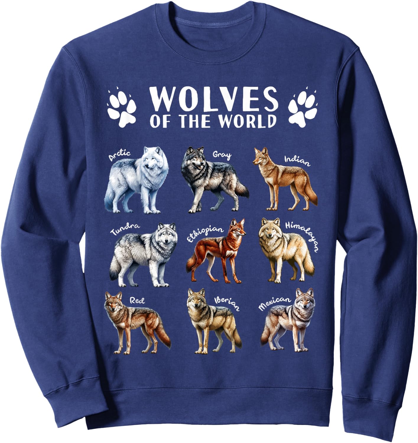 Wolves of the World Educational Collection Wolf Types Animal Sweatshirt - Sweatshirt | Navy