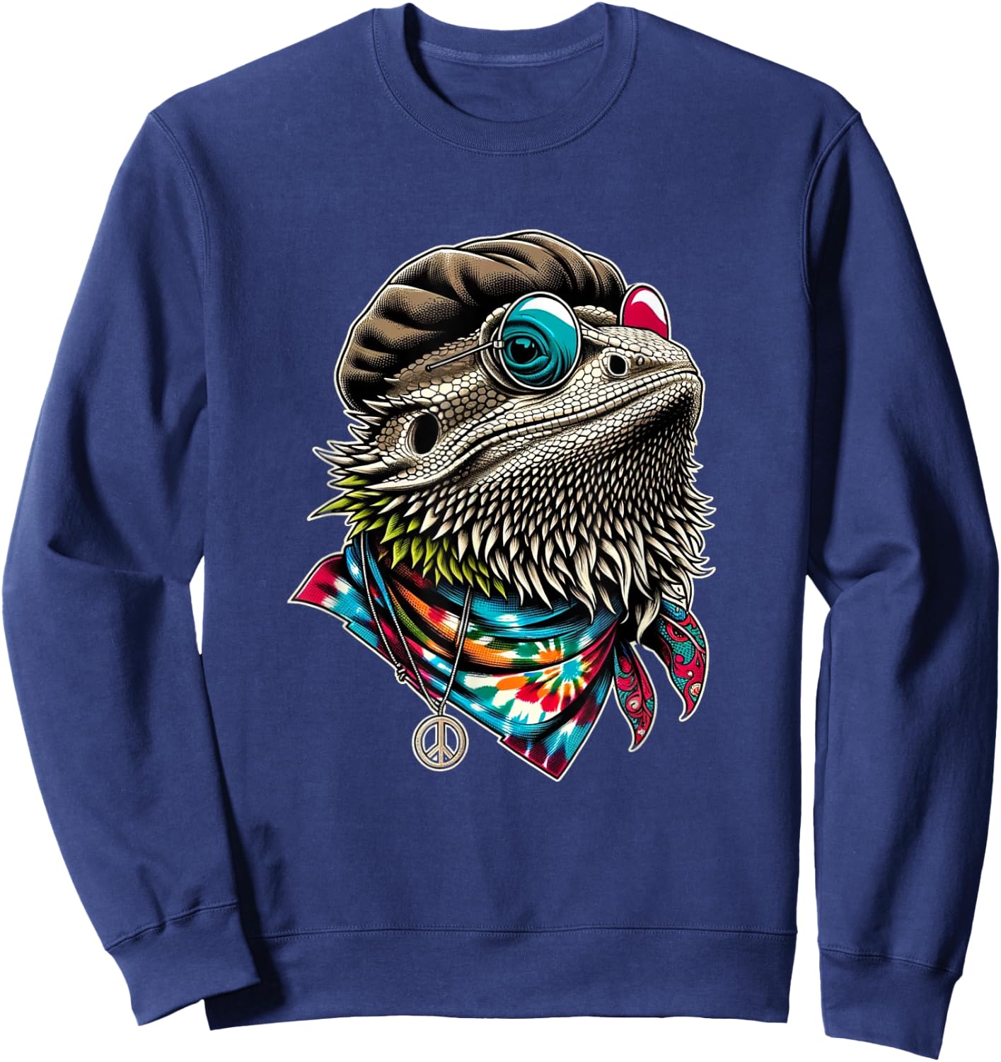 Bearded Dragons Reptile Lizard Pet Hippie Style Sweatshirt - Sweatshirt | Navy