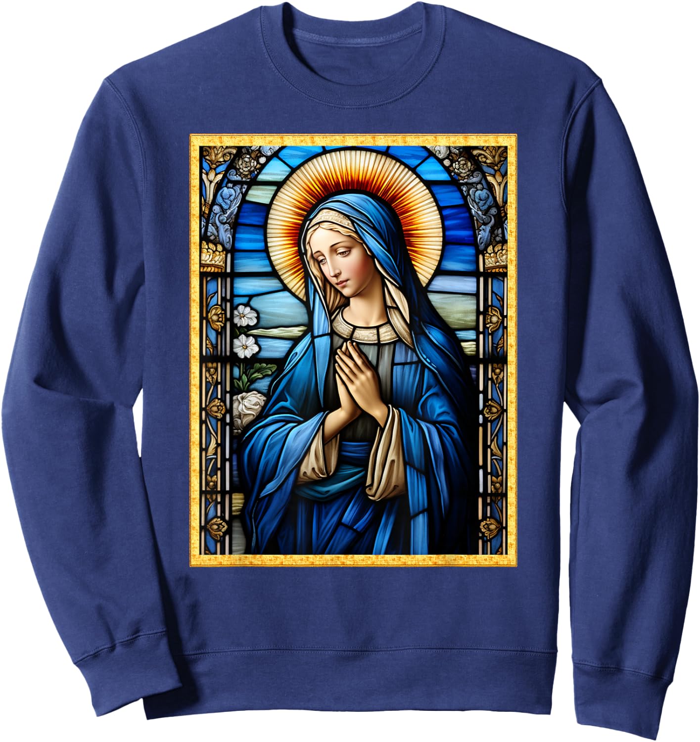Blessed Virgin Mary Stained Glass Sweatshirt - Sweatshirt | Navy