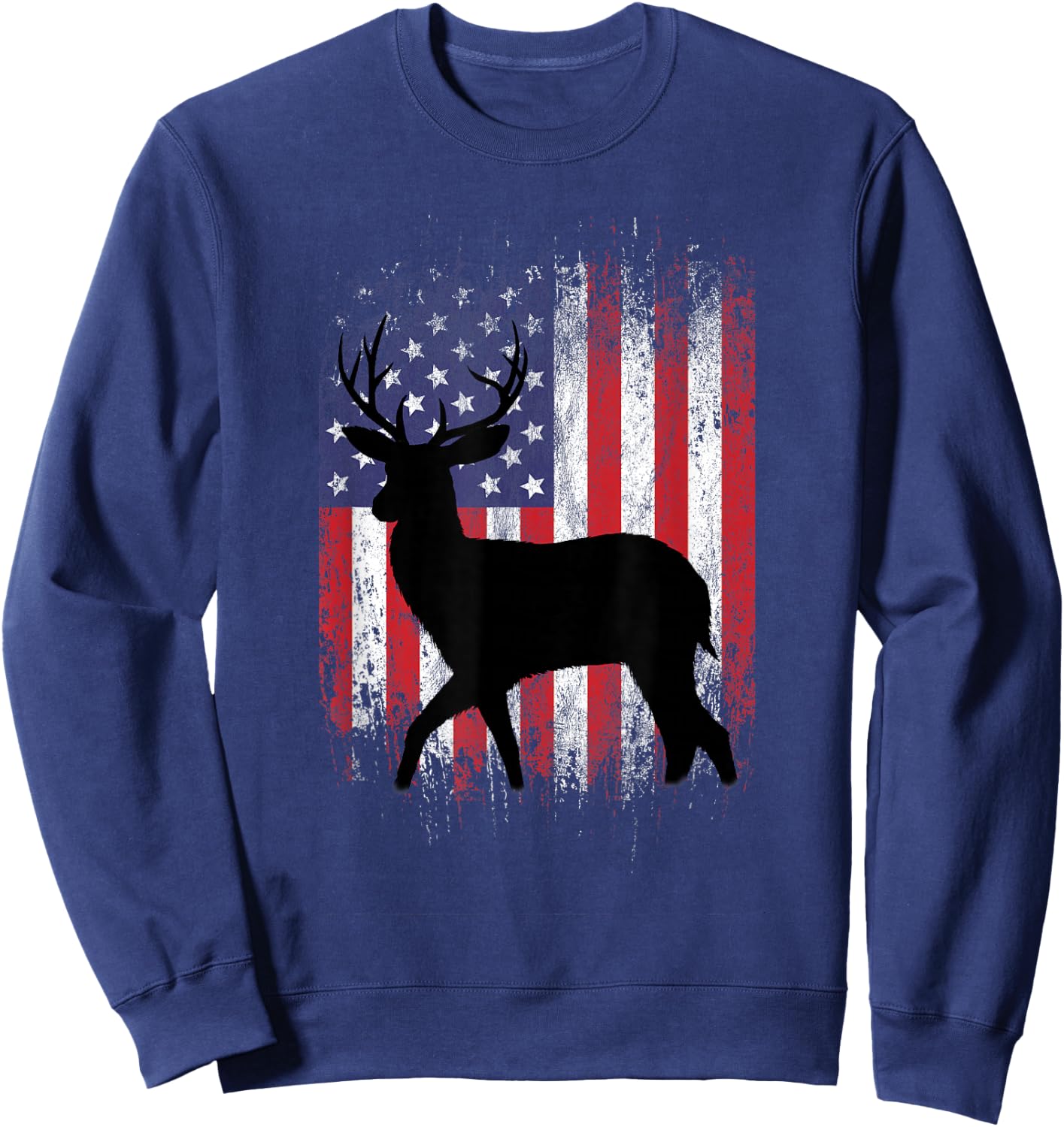 American Deer Hunting Patriotic Hunter Flag Whitetail Buck Sweatshirt - Sweatshirt | Navy