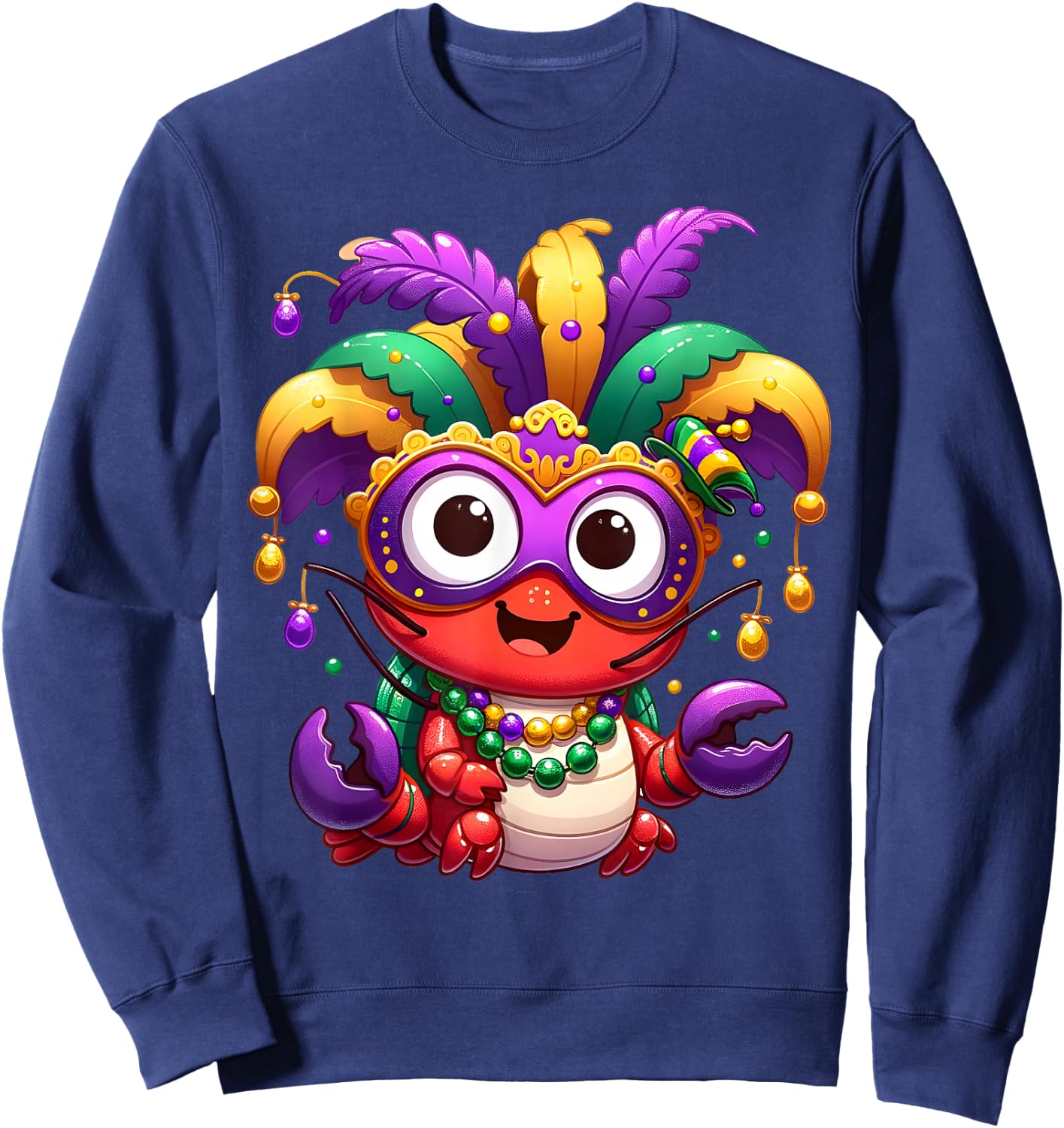 Carnival NOLA Party Crawfish Boil Mardi Gras Costume Masquerade Men Women Kids , Small Sweatshirt - Sweatshirt | Navy