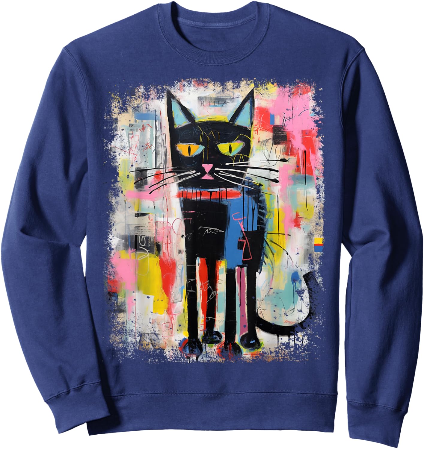 Hip Hop Cat Y2K Vintage Hipster Retro Edgy Streetwear Cat Sweatshirt - Sweatshirt | Navy