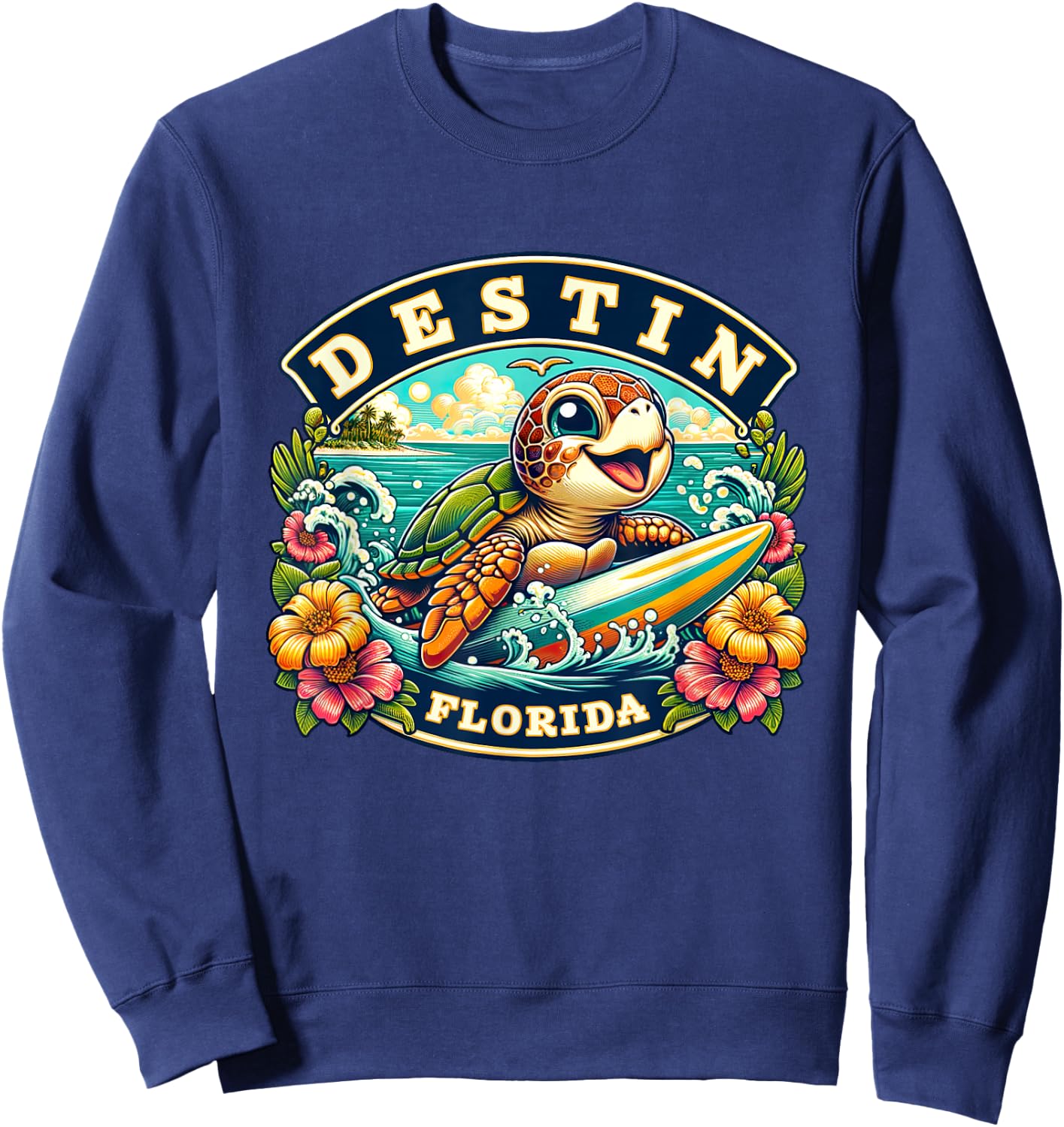 Destin Florida Cute Sea Turtle Surfing Sweatshirt - Sweatshirt | Navy