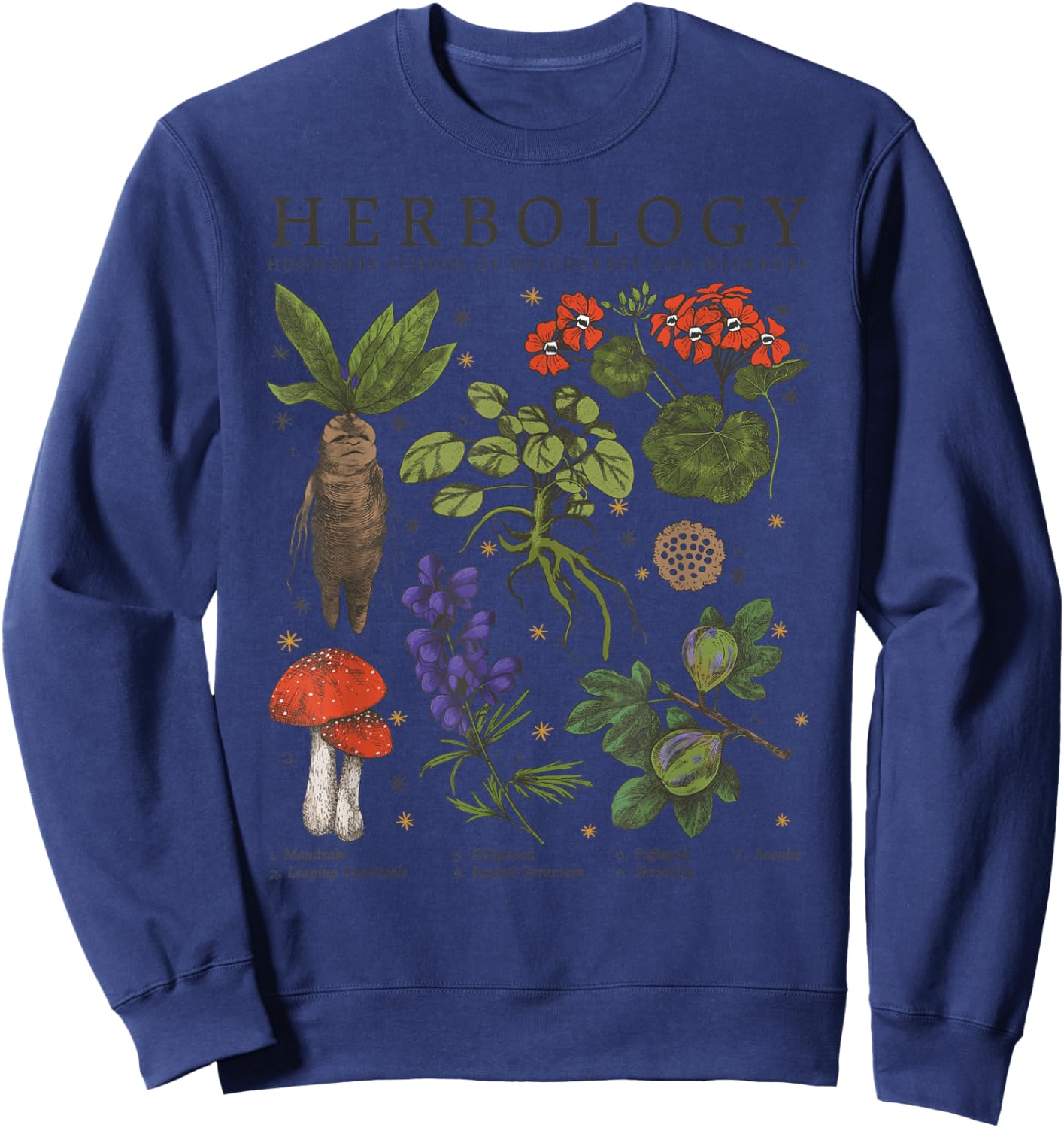 Harry Potter Grey Retro : Classic Fit, Herbology Plants, Adult, Short Sleeve, Cotton & Polyester Sweatshirt - Sweatshirt | Navy