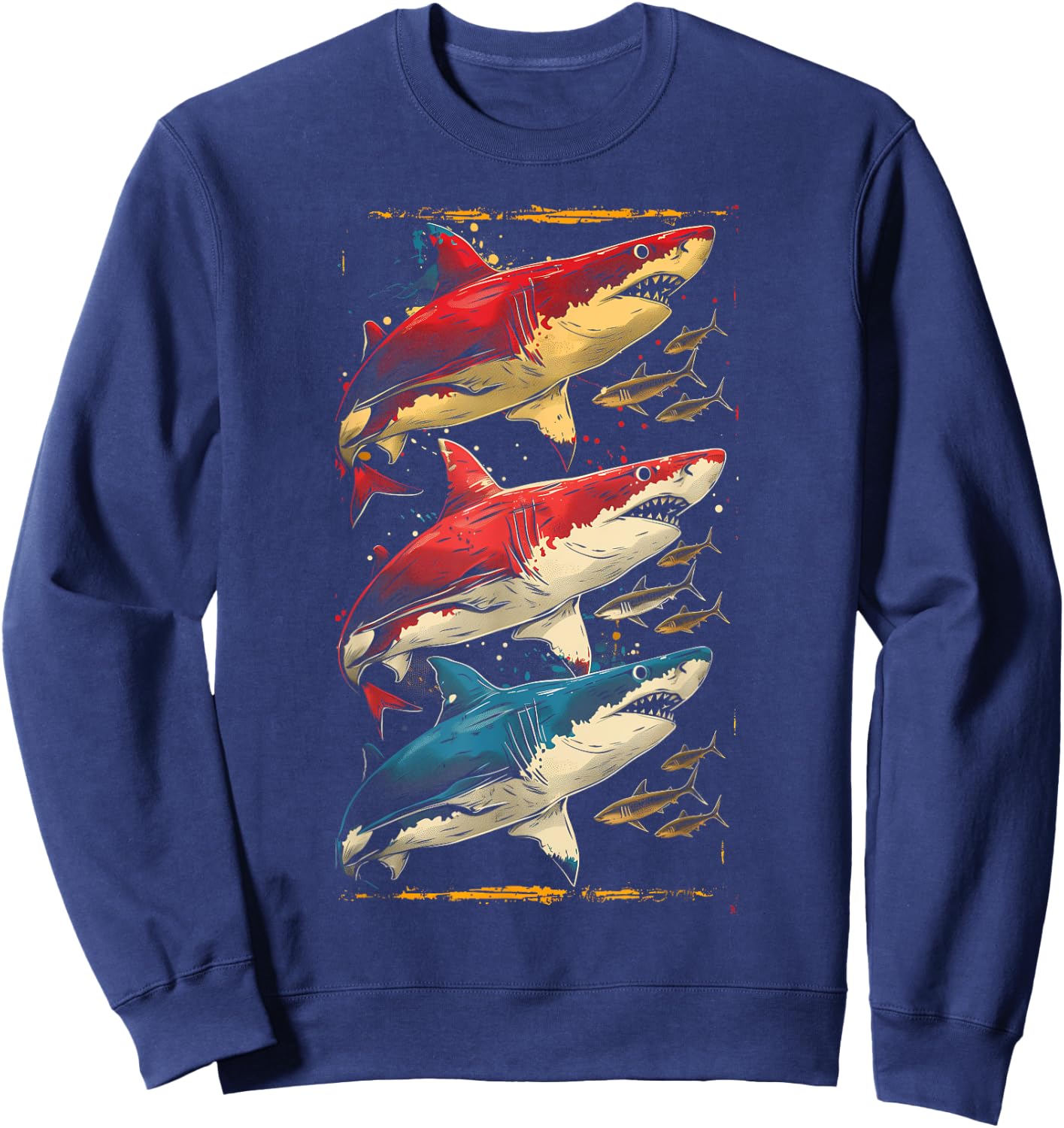 Vintage Shark Silhouette Hammerhead Shark Tiger Shark Heart Sweatshirt - Sweatshirt | Navy