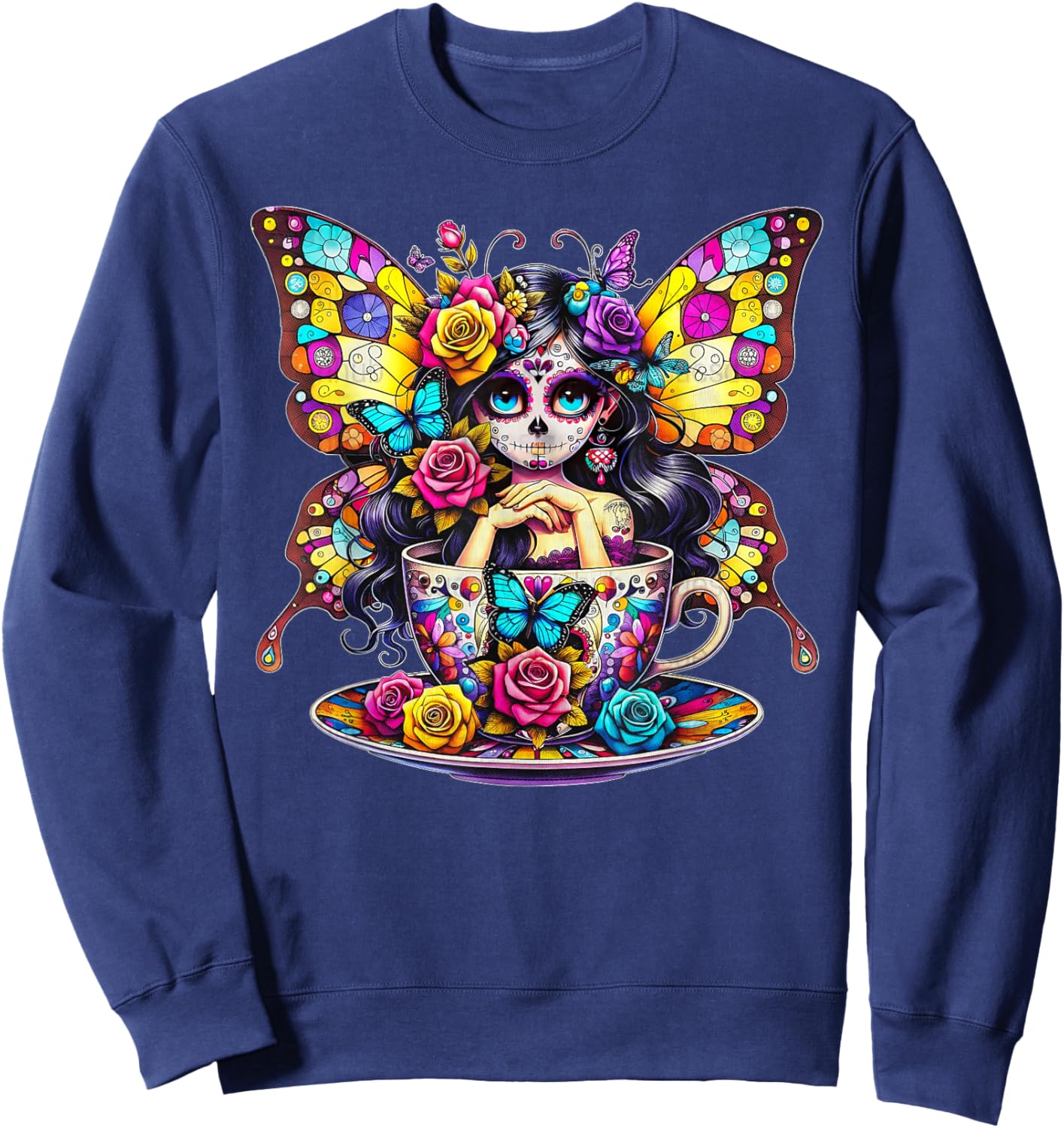 Butterfly Women Day Of The Dead Dia De Los Muertos Catrina Sweatshirt - Sweatshirt | Navy