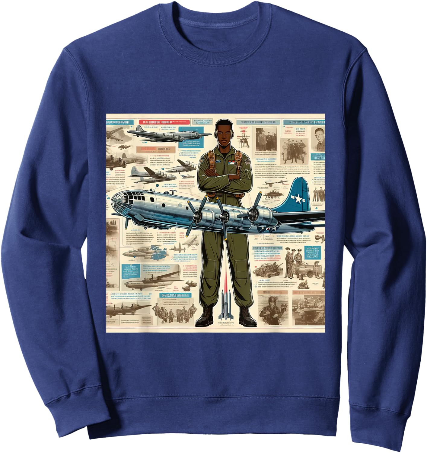 B29 Superfortress WW2 Warplane Airplane Infographics Sweatshirt - Sweatshirt | Navy
