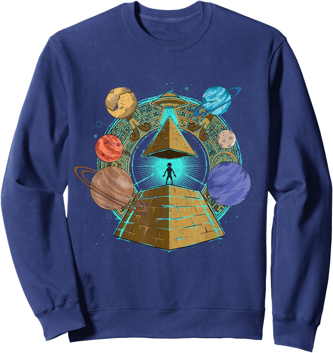 UFO Abduction Egyptian Pyramids Space Science Sci Fi Alien Sweatshirt - Sweatshirt | Navy