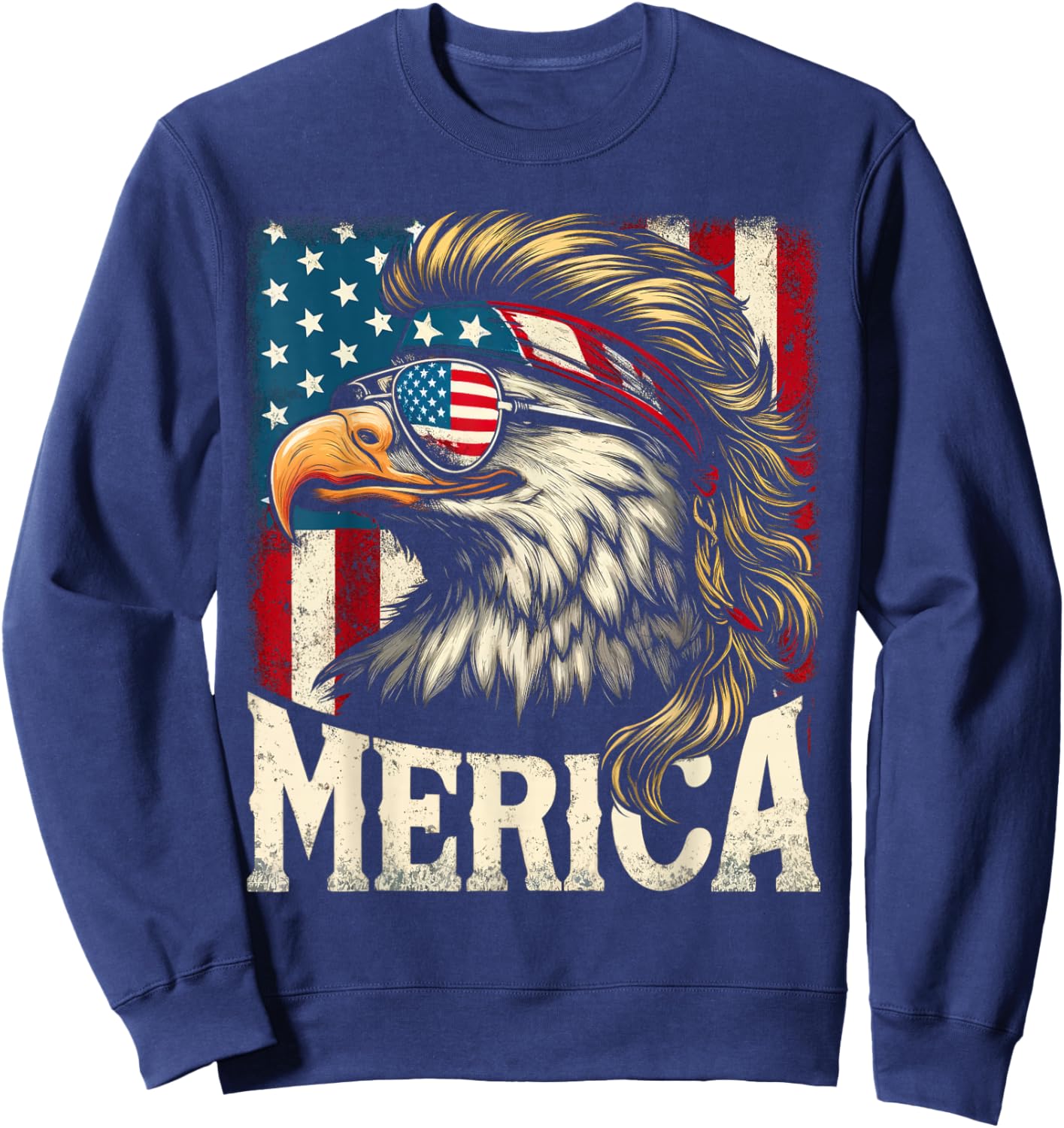 4th of July Patriotic Funny Eagle July 4th USA Merica Sweatshirt - Sweatshirt | Navy