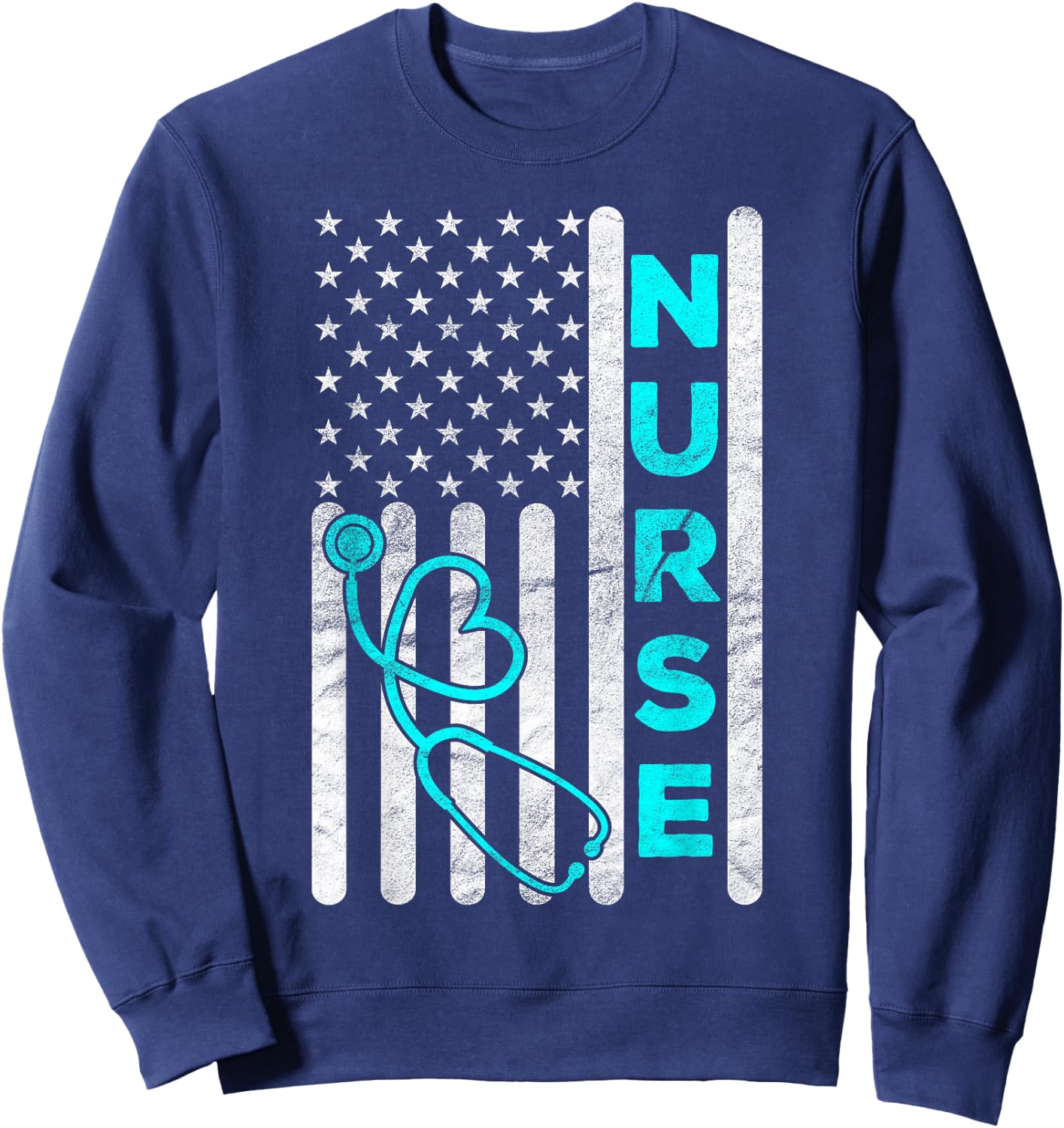 Nurse American Flag RN LPN CNA Stethoscope Graduation Gifts Sweatshirt - Sweatshirt | Navy