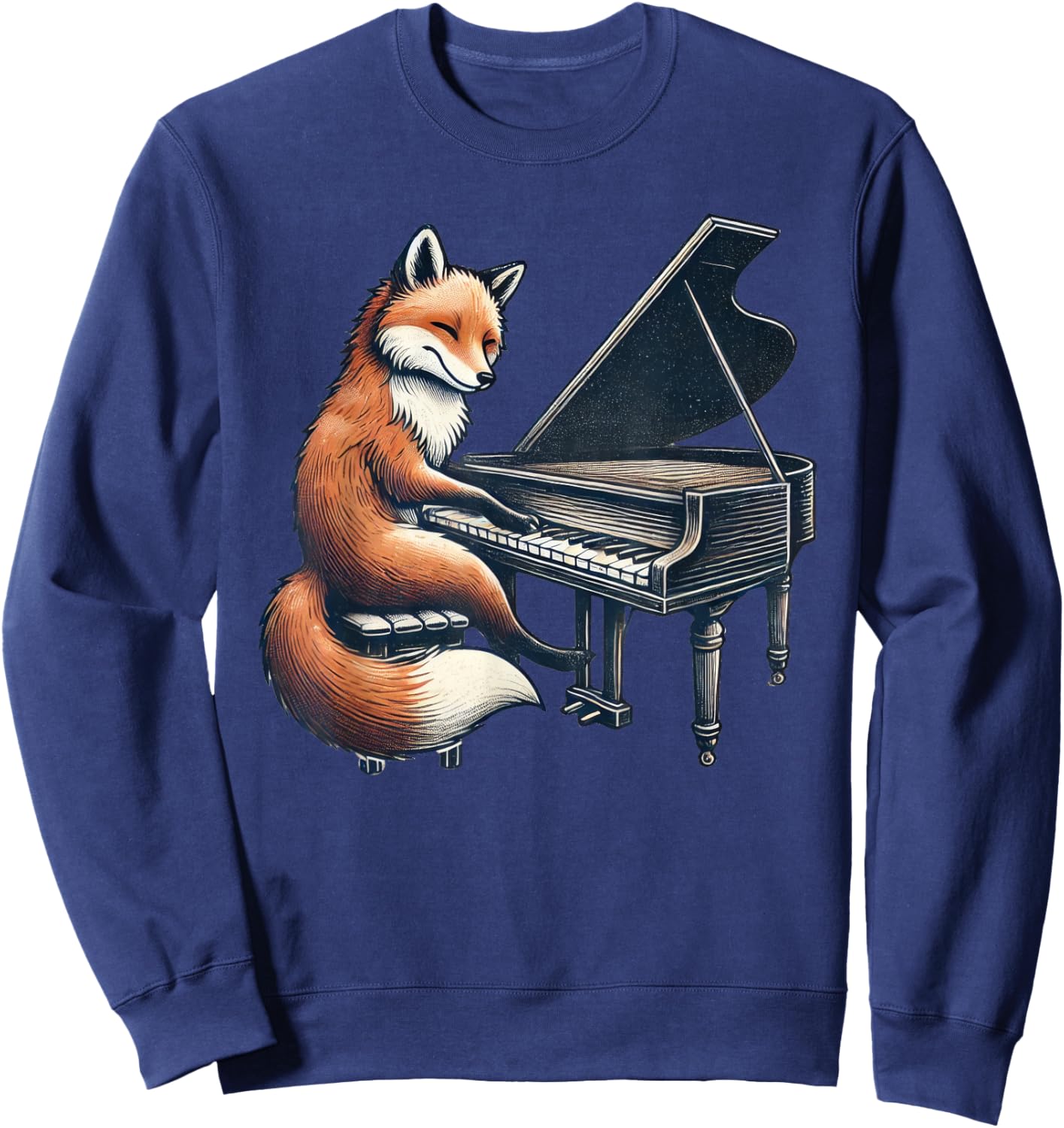 Cute Fox Playing Piano Foxes Musician Music Sweatshirt - Sweatshirt | Navy