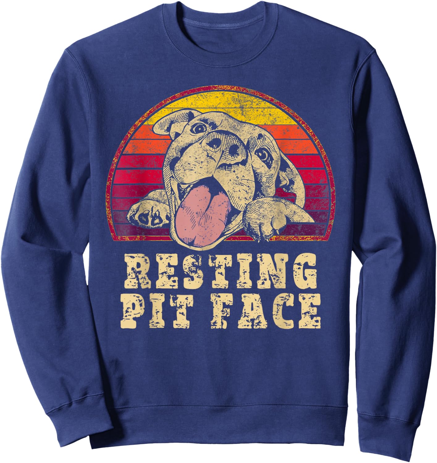 Resting Pit Face Cute Vintage Pitbull Lovers Sweatshirt - Sweatshirt | Navy