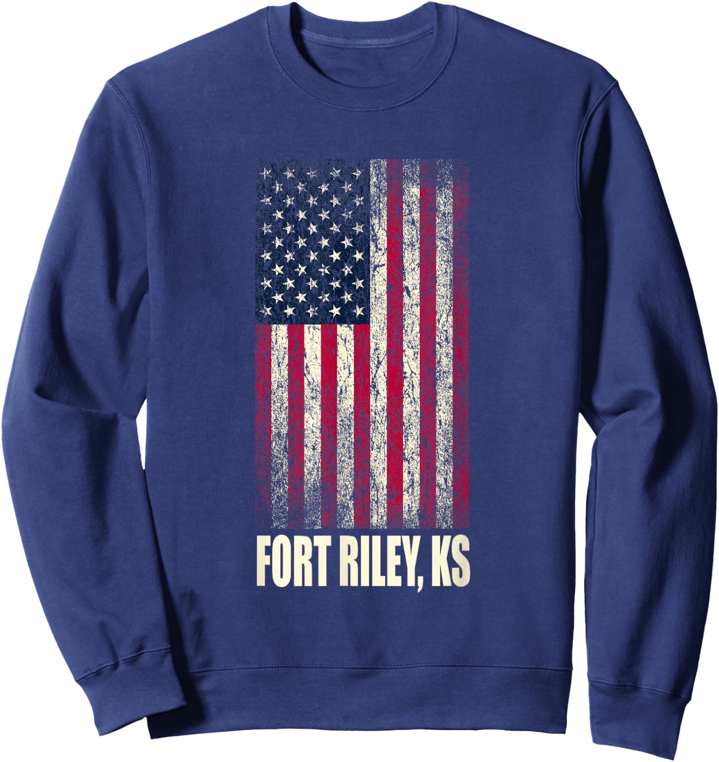 Military Army United States Fort Riley KS Vintage Flag Sweatshirt - Sweatshirt | Navy