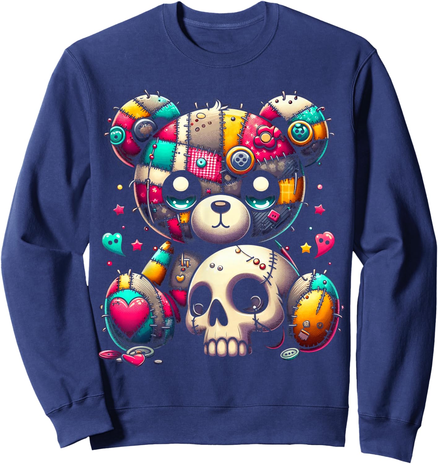 Kawaii Pastel Goth Teddy - Cute Creepy Skull Anime Bear Sweatshirt - Sweatshirt | Navy