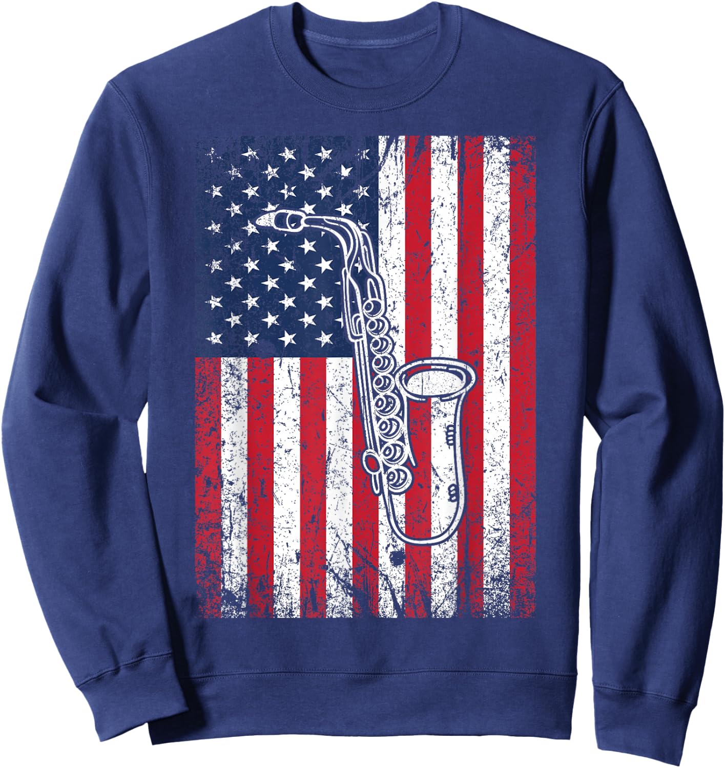 American Flag Saxophone 4th of July Patriotic Women Sweatshirt - Sweatshirt | Navy
