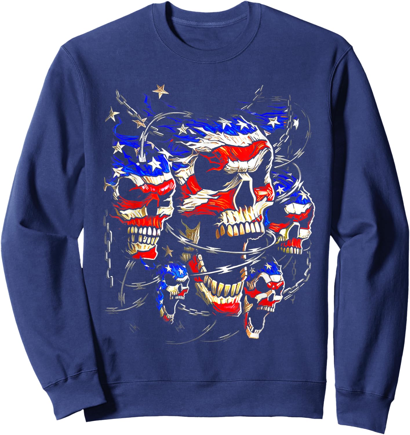 USA Patriotic American Flag Goth Evil Skulls Skeletons Men Sweatshirt - Sweatshirt | Navy