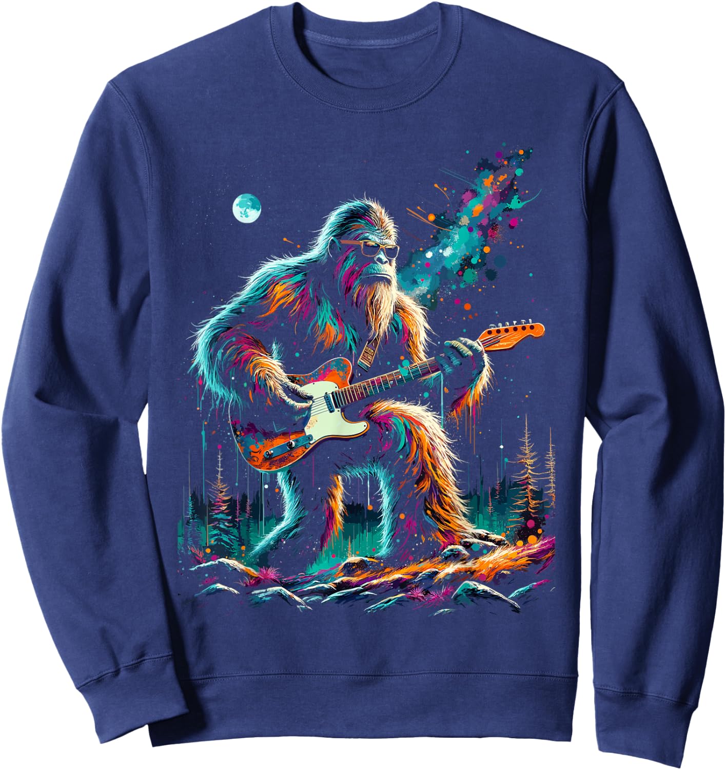 Guitar Sasquatch Bigfoot Rock Music Band Funny Sasquatch Sweatshirt - Sweatshirt | Navy