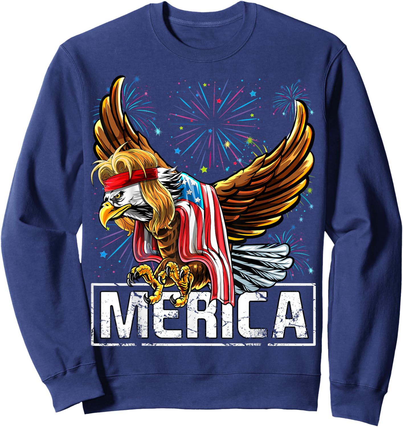 Merica Bald Eagle Mullet 4th of July American Flag Patriotic Women Kids Men Sweatshirt - Sweatshirt | Navy
