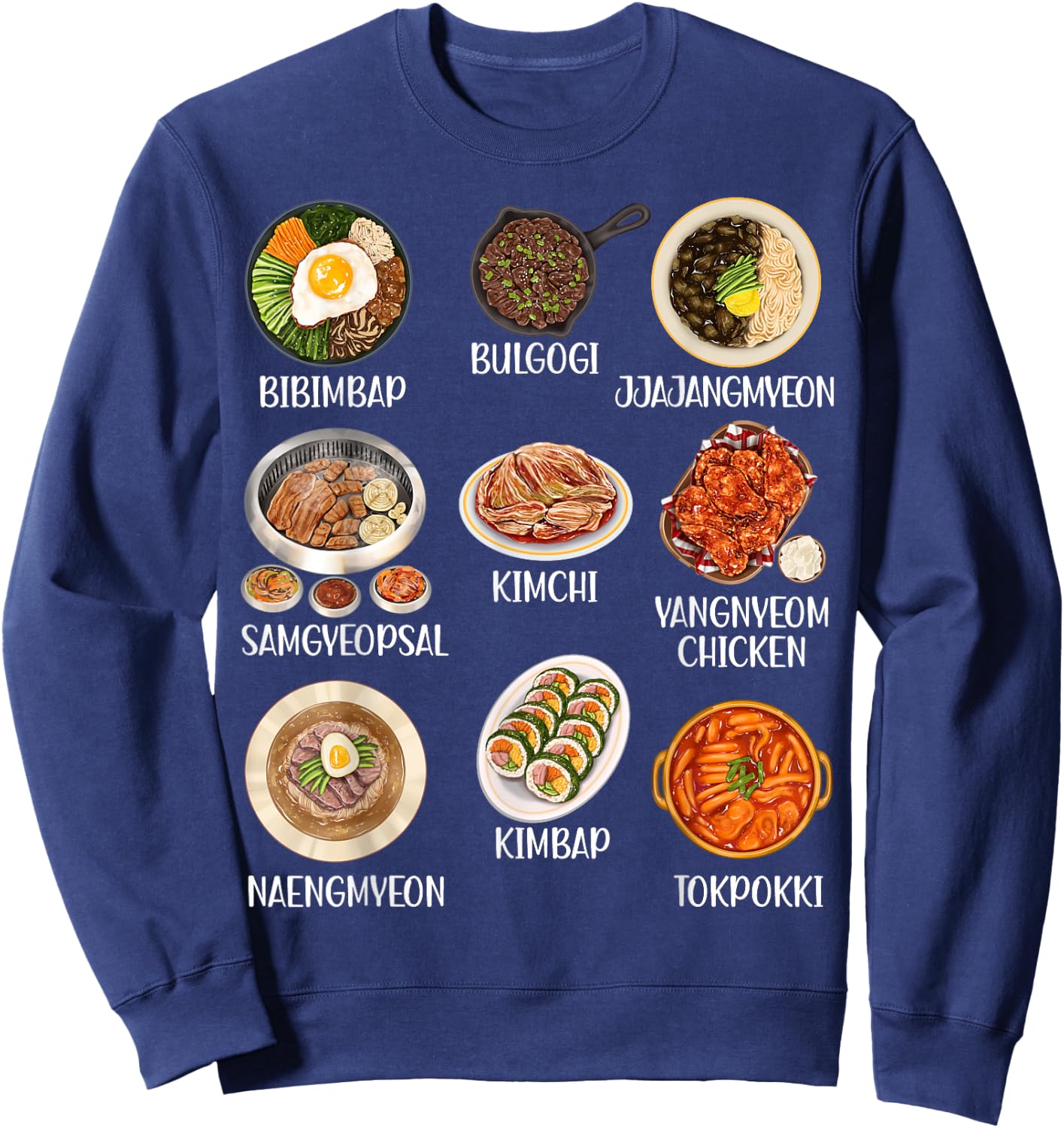 Cute Korean Food Kimchi Bibimbap Kawaii Korean Aesthetic Pop Sweatshirt - Sweatshirt | Navy