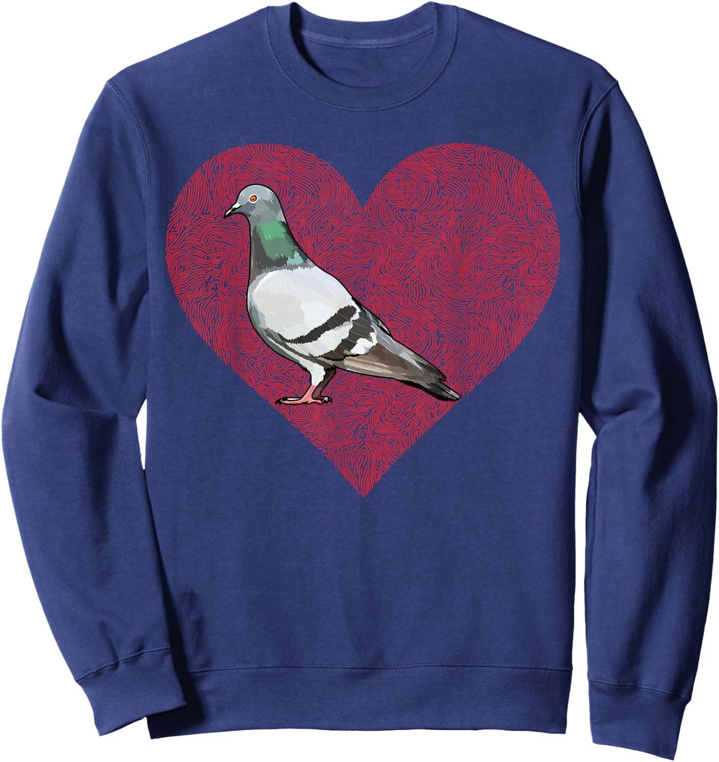 Pigeon Valentines Day Bird Love Fingerprint Sweatshirt - Sweatshirt | Navy