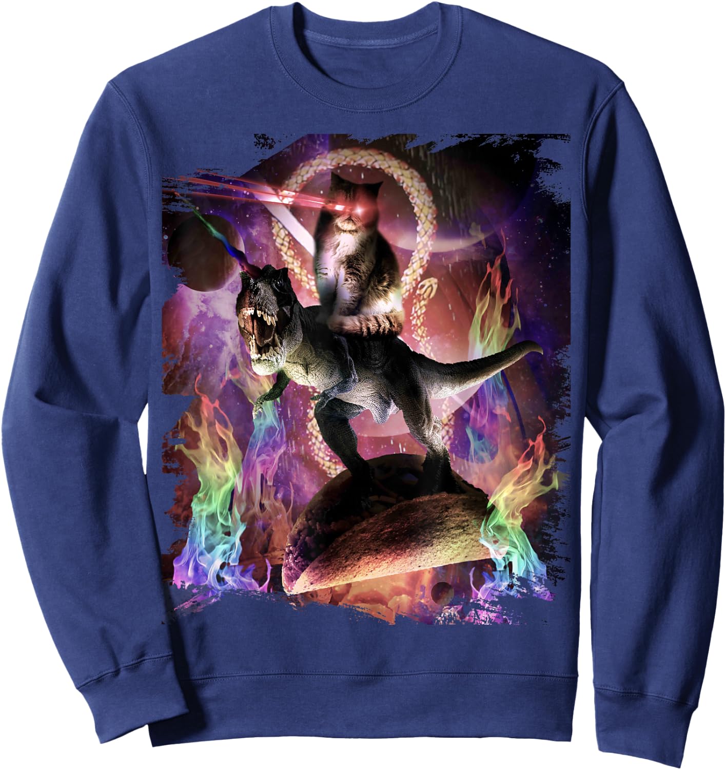 Evil Space Laser Cat On Dinosaur Unicorn On Taco Sweatshirt - Sweatshirt | Navy
