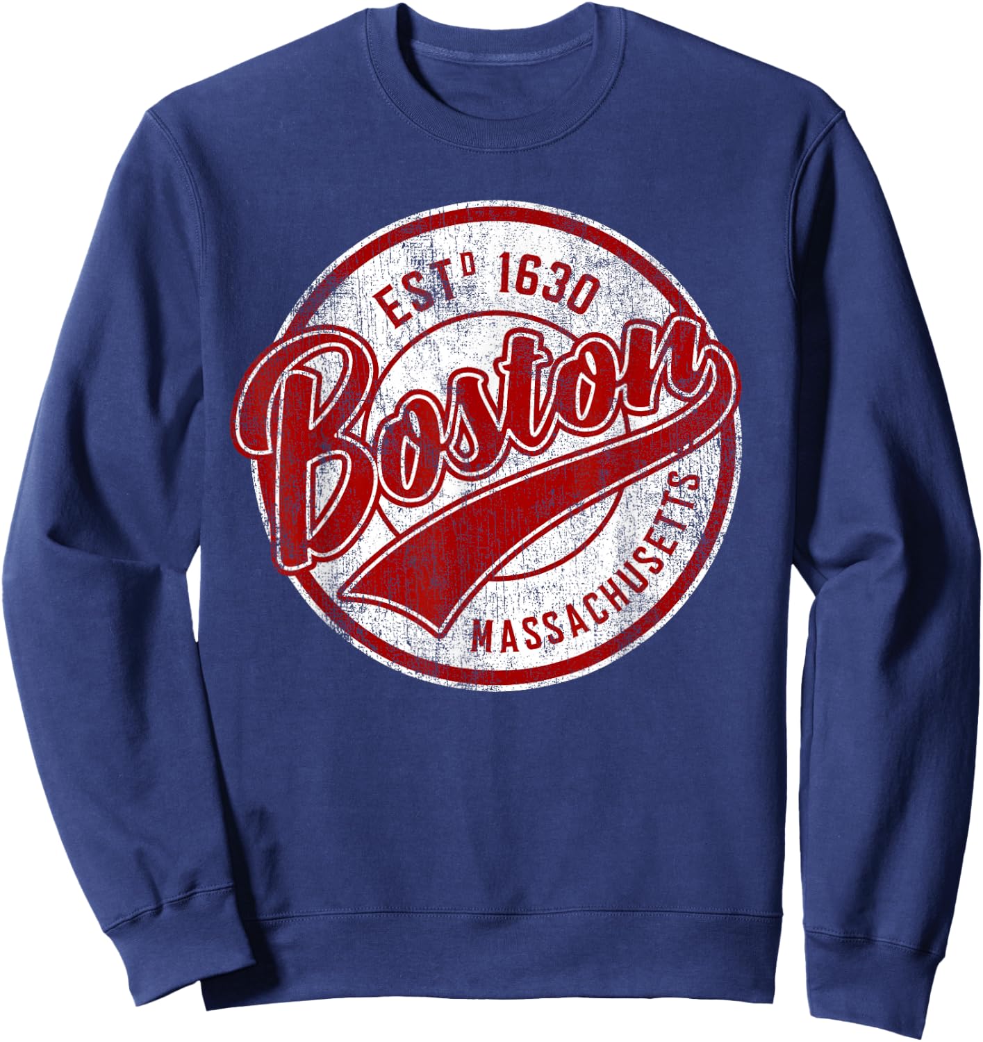 Distressed Vintage Boston Massachusetts Sports Gift Sweatshirt - Sweatshirt | Navy