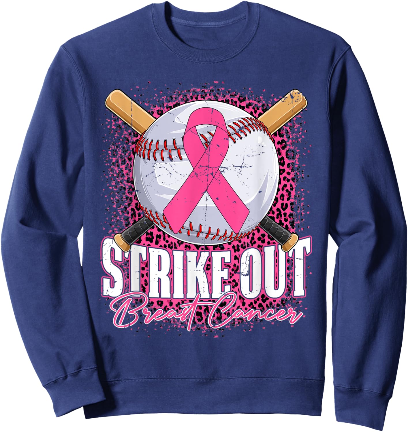 Strike Out Breast Cancer Baseball Ball & Pink Ribbon Women Sweatshirt - Sweatshirt | Navy