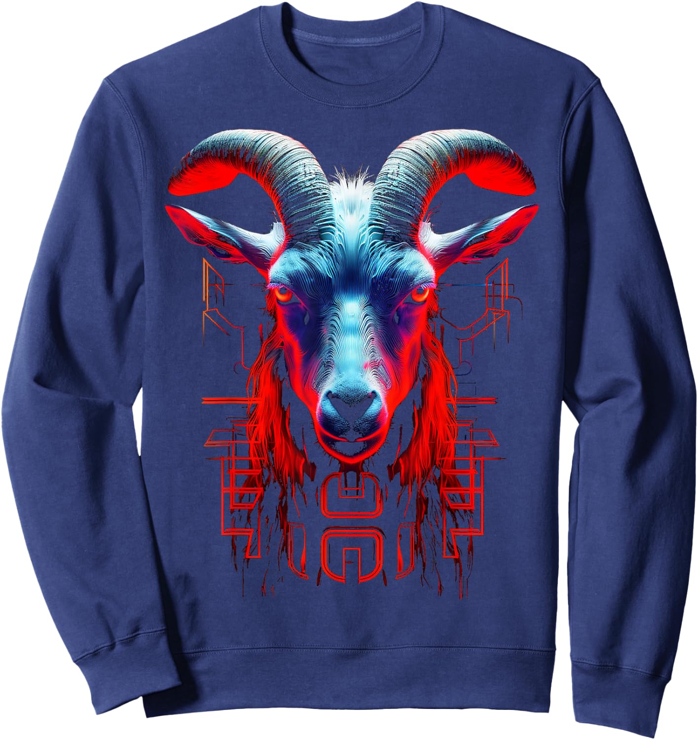 Goat Geometric Text Art Animal Graphic Motif Goat Sweatshirt - Sweatshirt | Navy