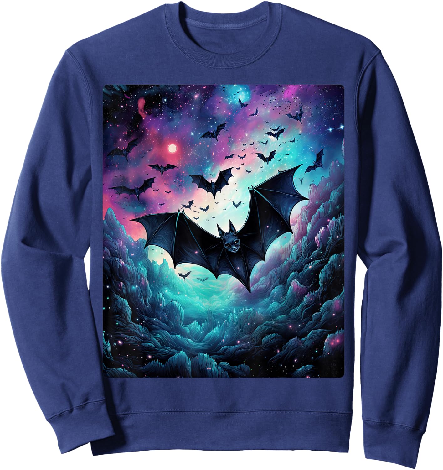 Gothic Bat Spooky Bats Pattern Moon Night Sweatshirt - Sweatshirt | Navy