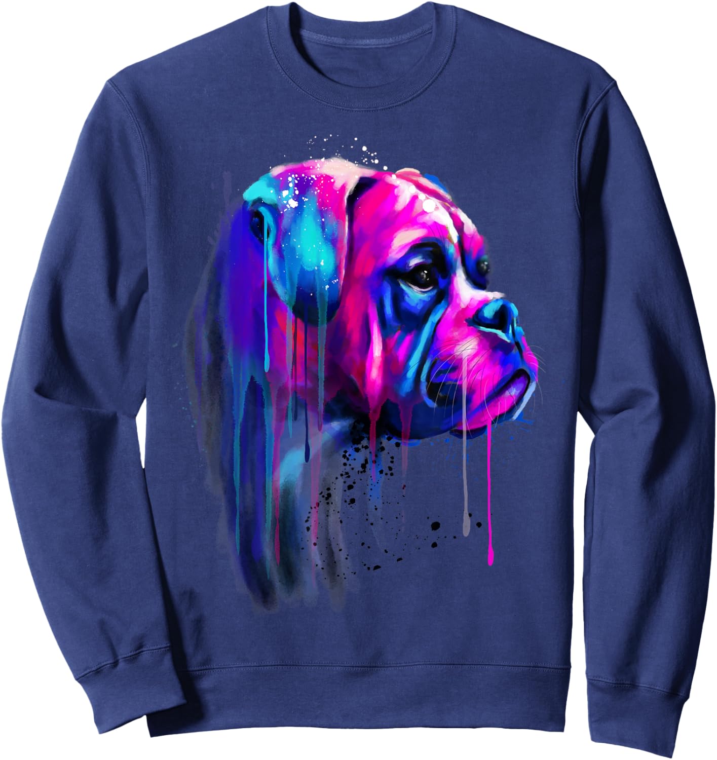 Colorful Boxer Dog Art Watercolor Sweatshirt - Sweatshirt | Navy