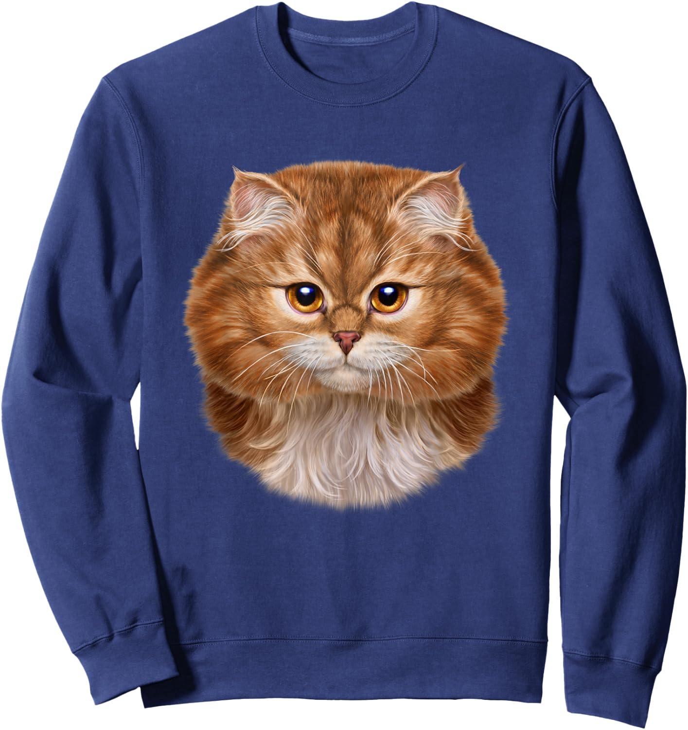 Fluffy Orange Cat Face Sweatshirt - Sweatshirt | Navy