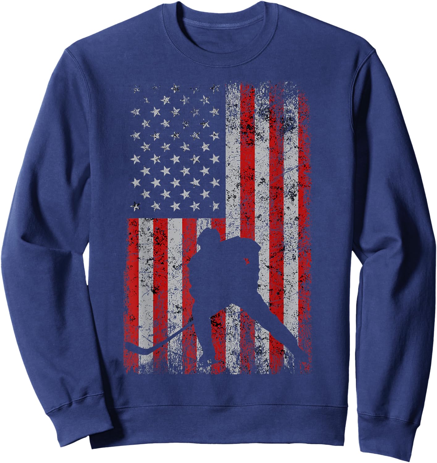 Patriotic American Flag Ice Hockey Gift Hockey Player Fan Sweatshirt - Sweatshirt | Navy