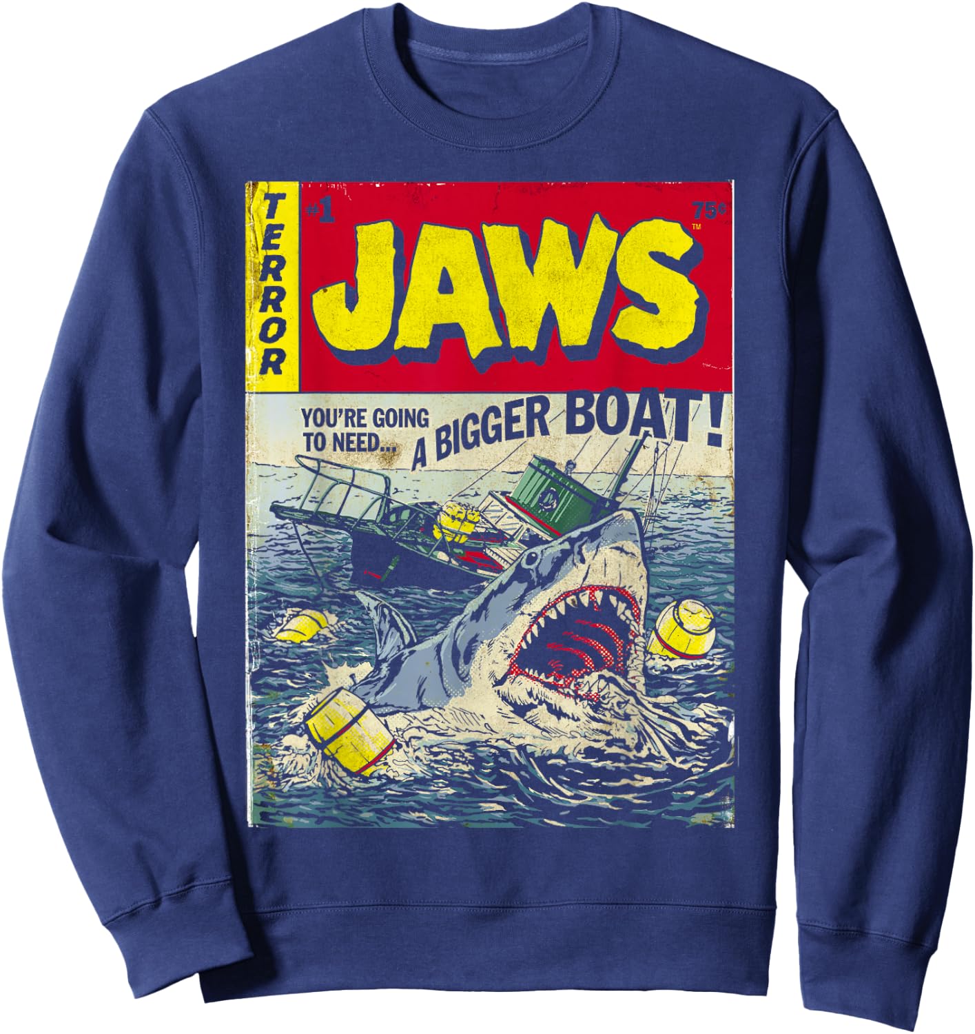 Jaws Pulp Attack Comic Cover Short Sleeve Sweatshirt - Sweatshirt | Navy