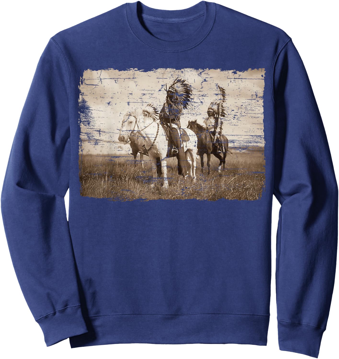 Native American Chief Head Indians Warbonnets Headdress Sweatshirt - Sweatshirt | Navy