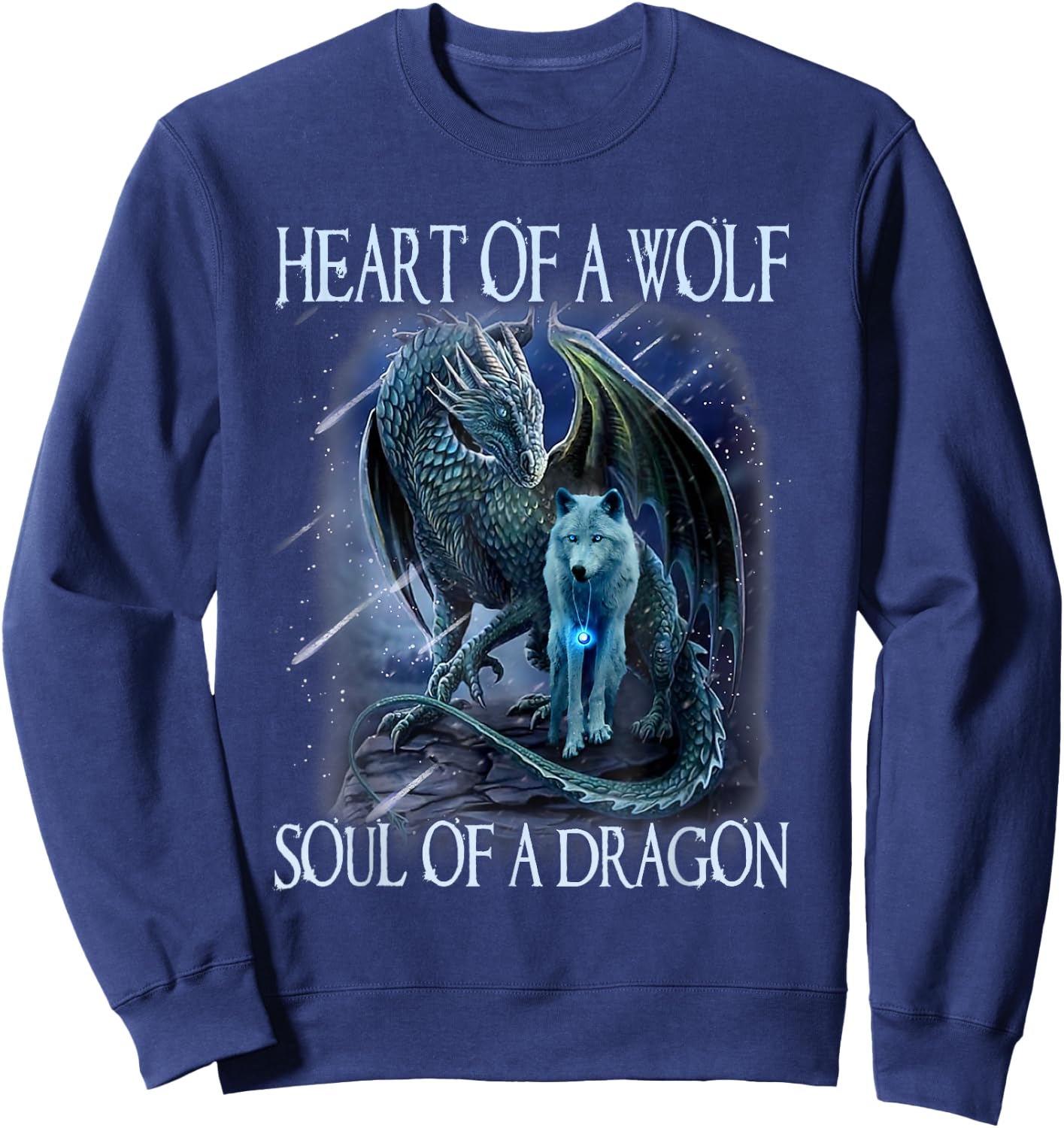 Heart of Wolf Soul of A Dragon - Cool Dragon - Wolf Warrior Sweatshirt - Sweatshirt | Navy