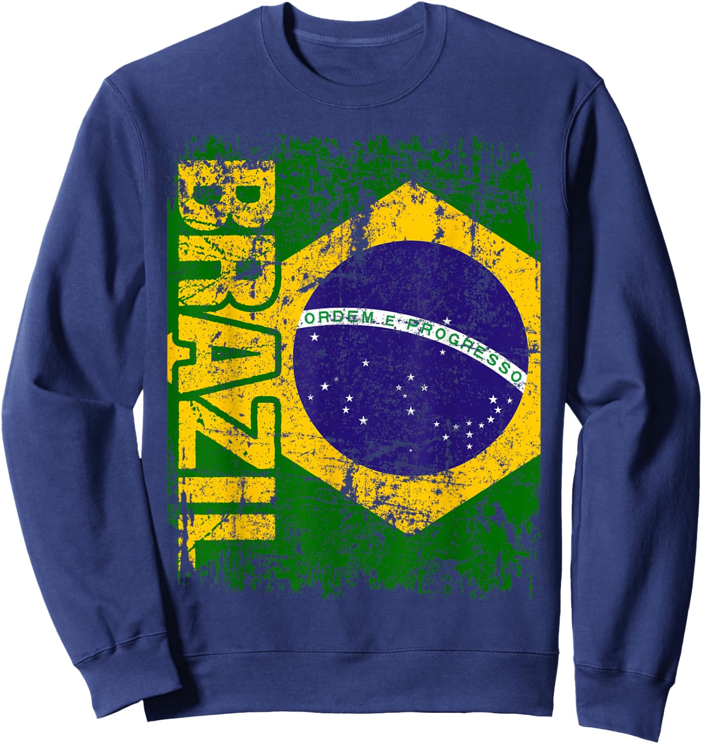 Brazil Brasil Flag Vintage Distressed Brazil Sweatshirt - Sweatshirt | Navy
