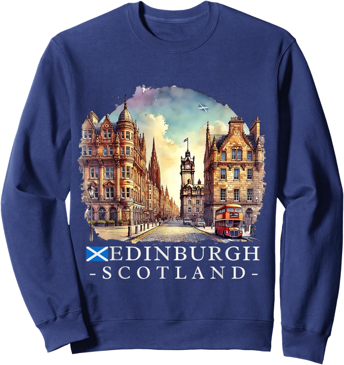 Edinburgh Scotland Scottish Map and Flag Travel Souvenir Sweatshirt - Sweatshirt | Navy